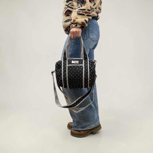 Black polka dot Mini Duffle Tote Bags - Penny & Ol