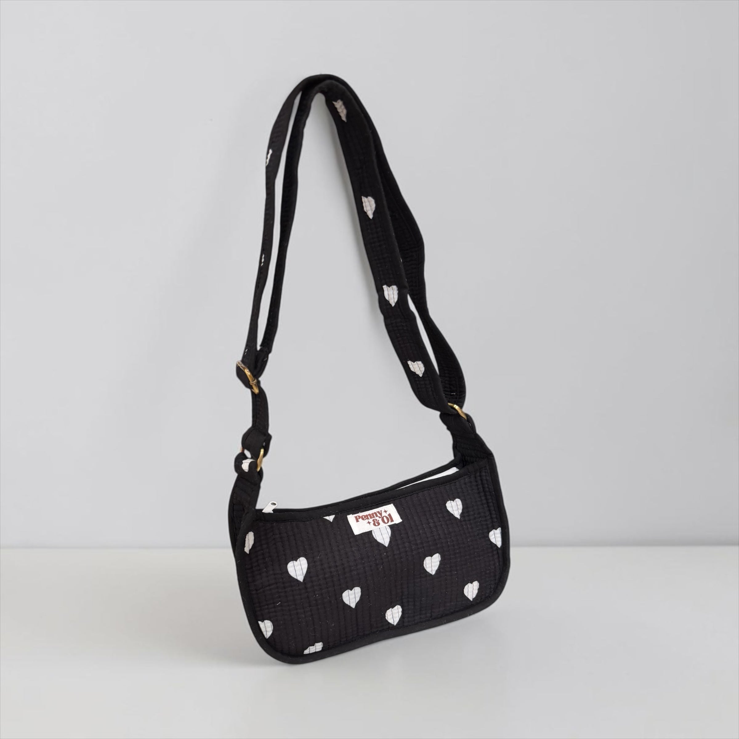 Black Hearts Mini SHOULDER bag, cross body bag.