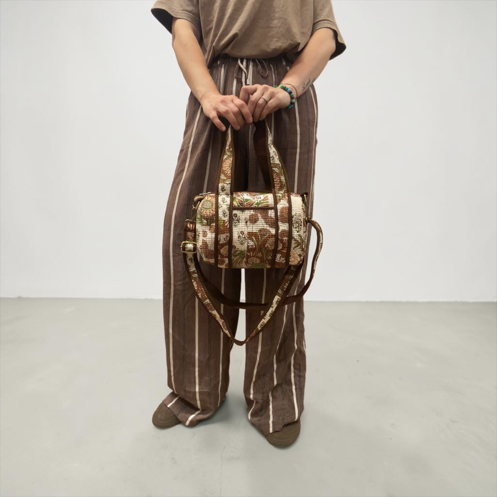 Brown Patchwork MINI DUFFLE Tote Bags - Penny & Ol