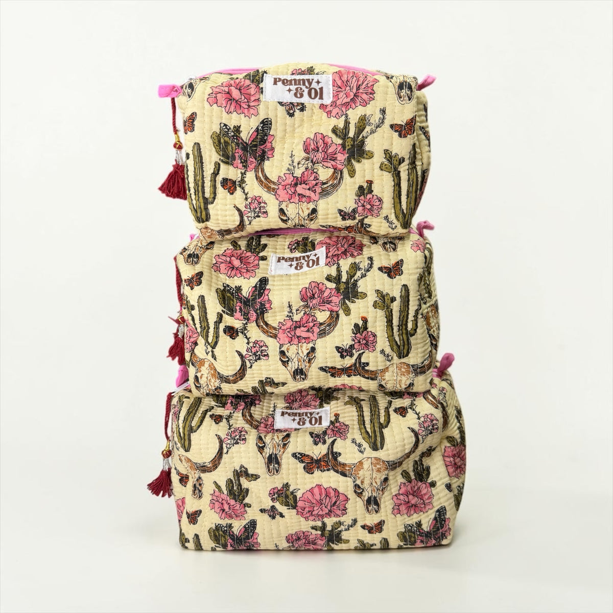 Vintage Western, Pink, waterproof zip pouches