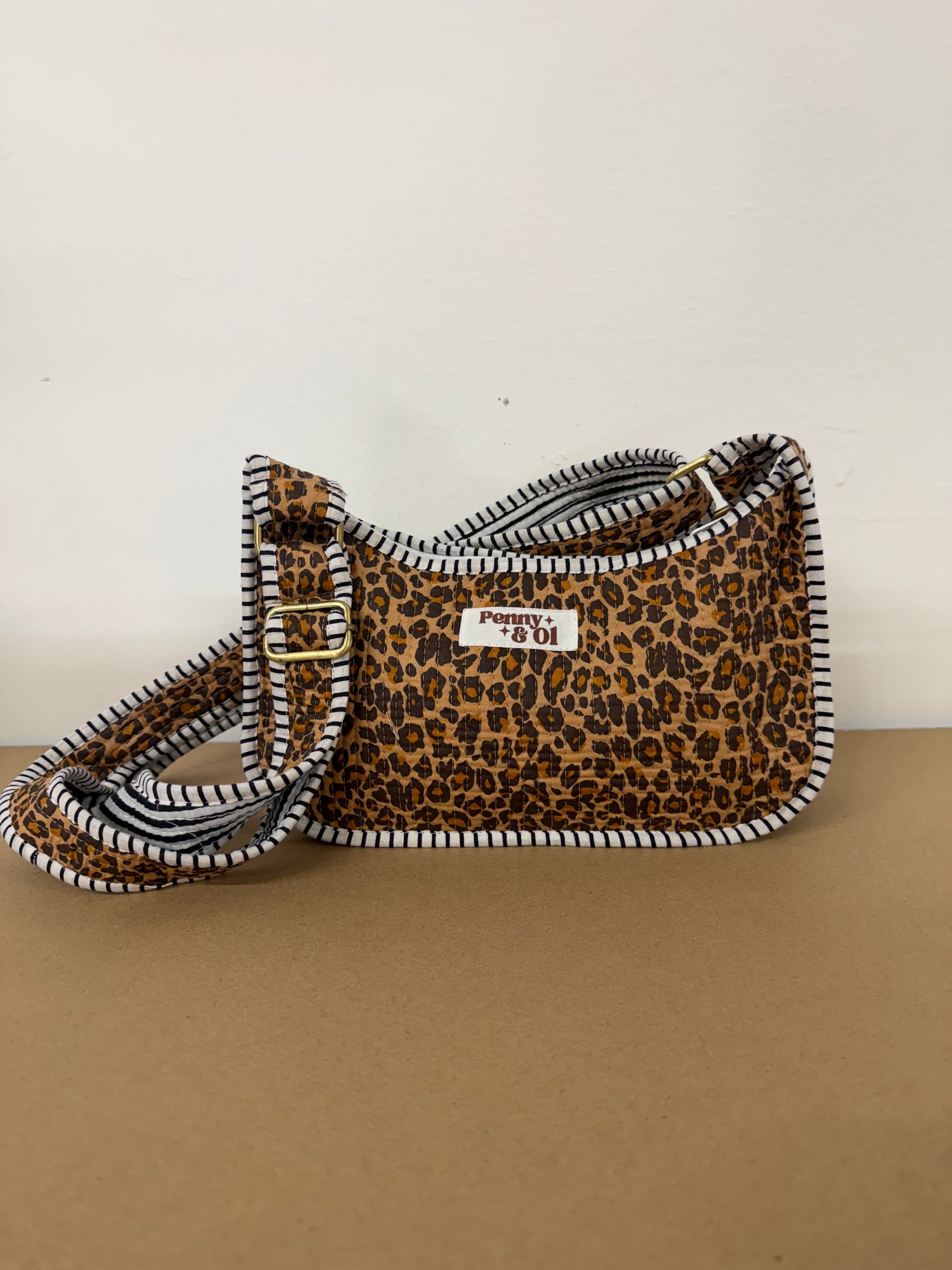 Dark Leopard Mini Shoulder Bag, Handmade Cotton Tote Bags