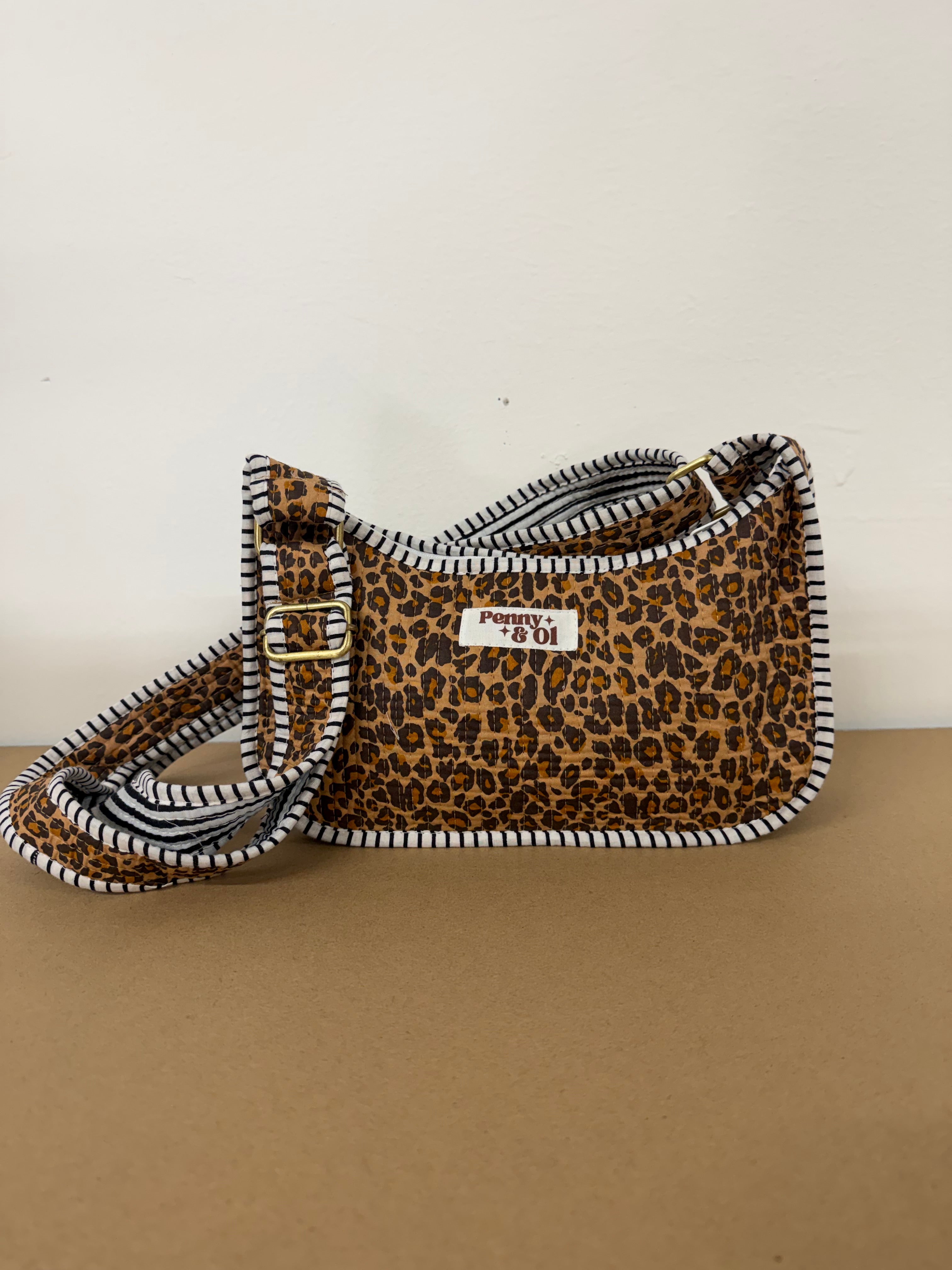 Dark Leopard Mini Shoulder Bag, Handmade Cotton Tote Bags