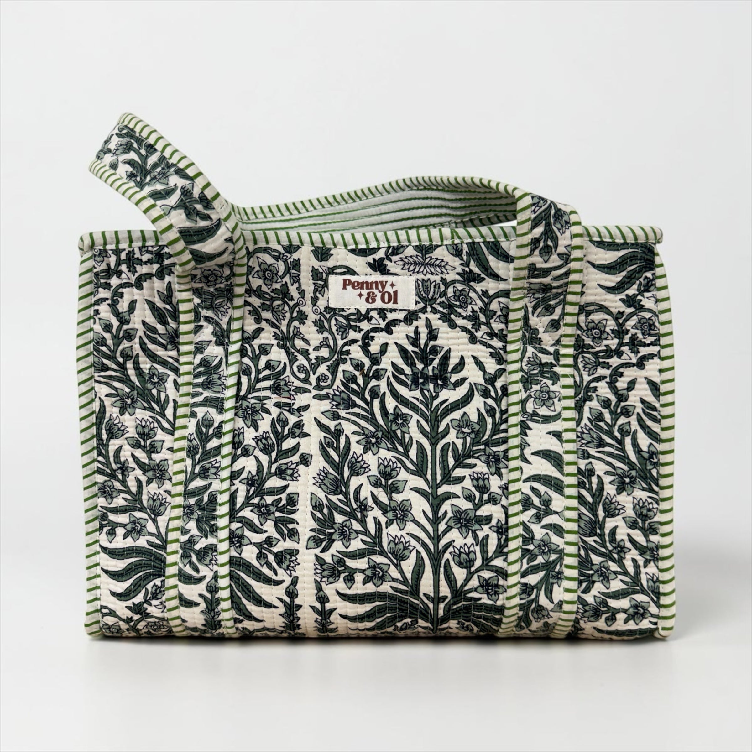 Olive Bloom Medium Cotton, handmade tote bag
