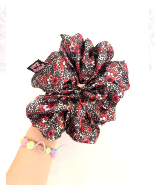 Floral snow leopard XL Satin Hair Scrunchie
