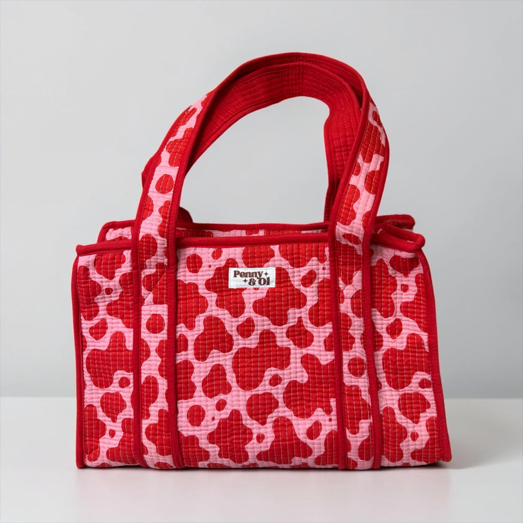 Pink & Red Cow Print MEDIUM Cotton tote bag