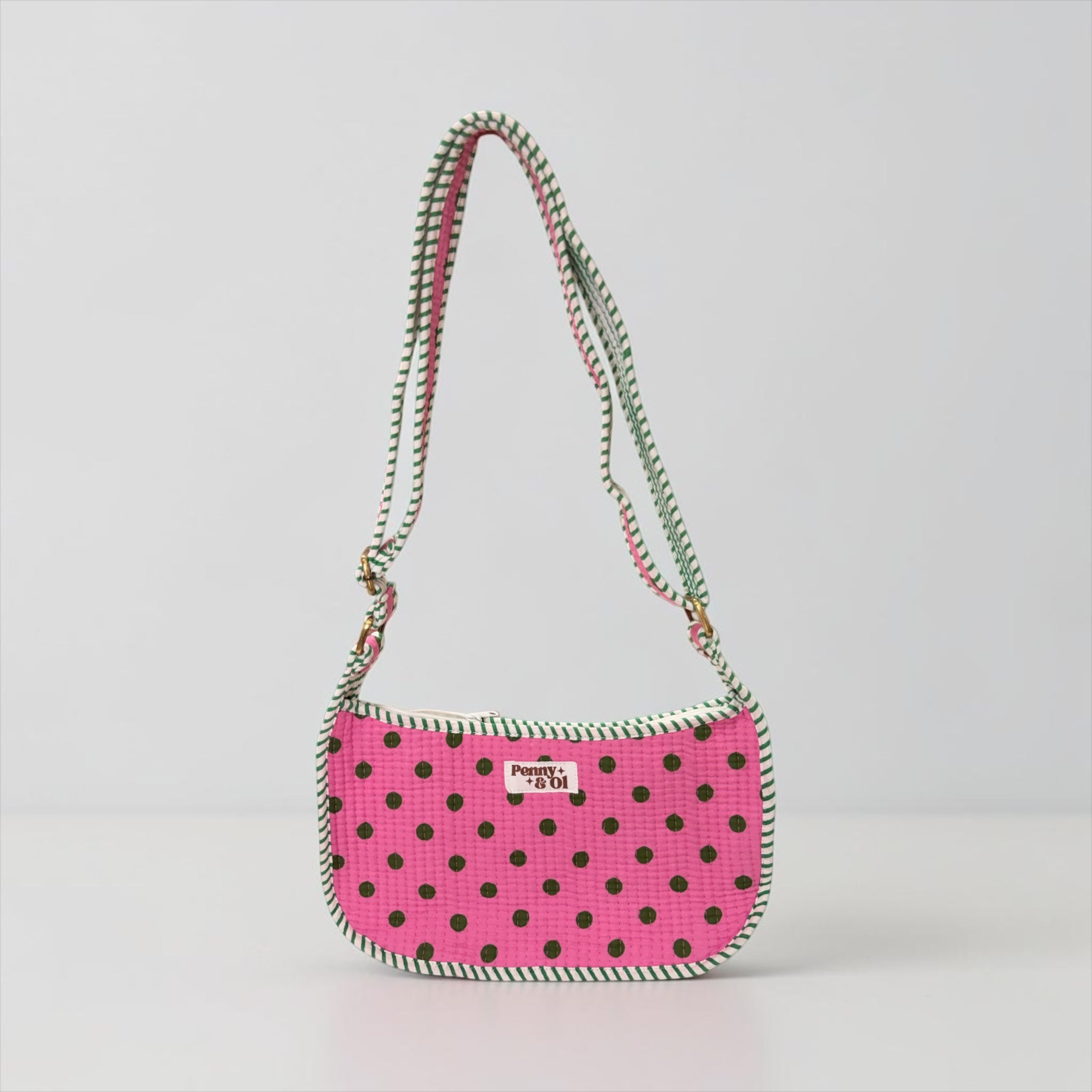 Pink With Green Polka Dot Mini SHOULDER bag, cross body bag