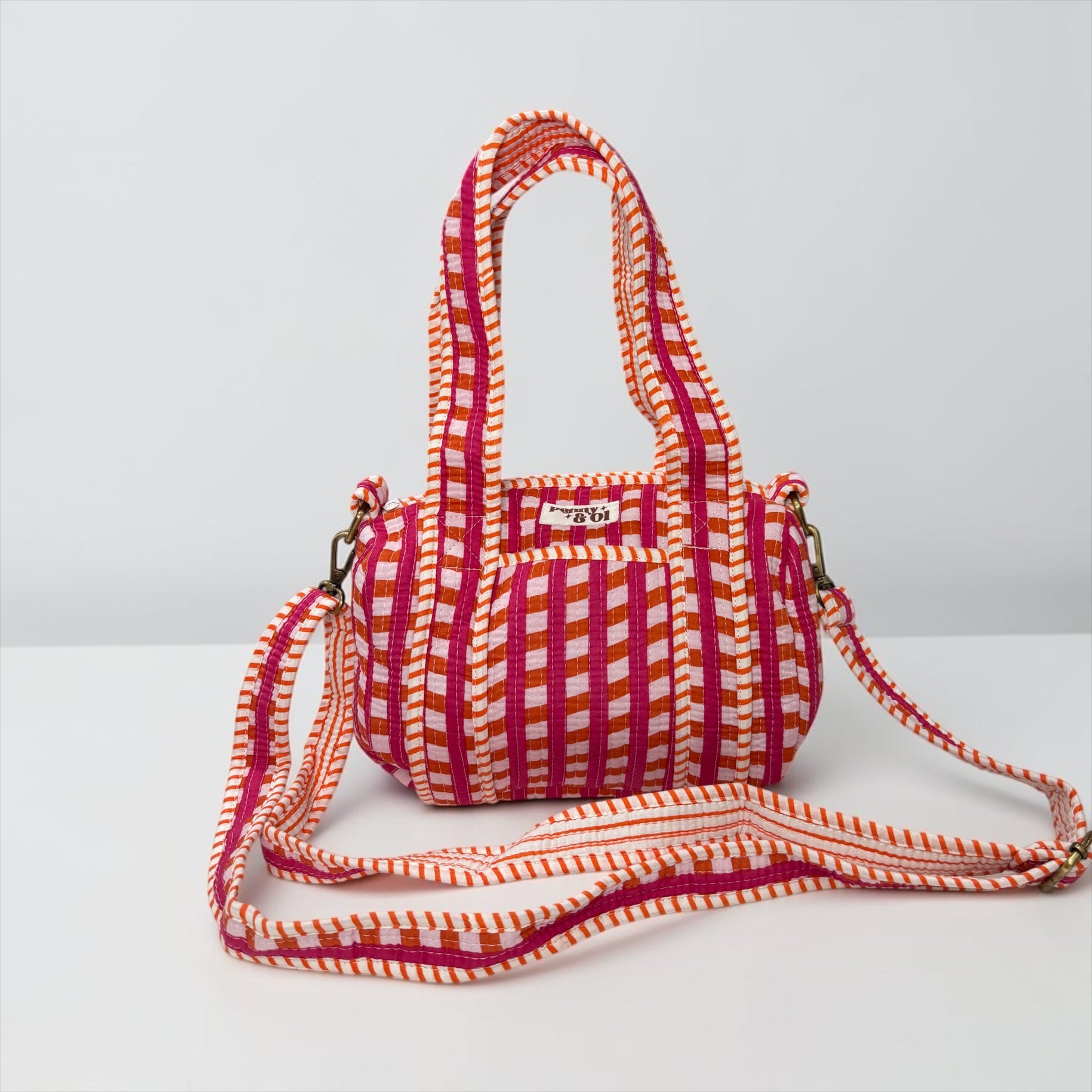 Pink & Orange Gingham MINI DUFFLE Tote Bags - Penny & Ol