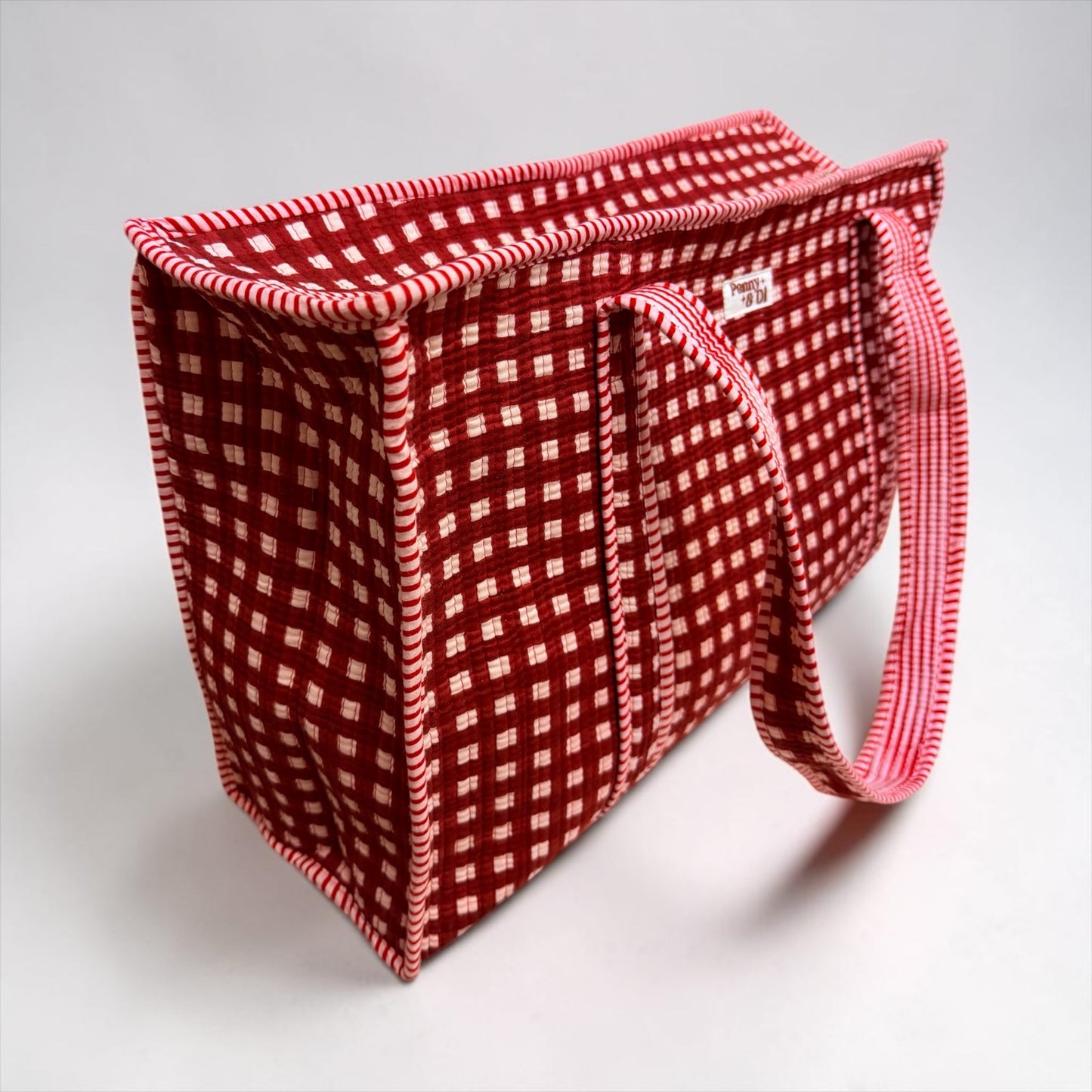 Burgundy Gingham LARGE Cotton Tote Bag