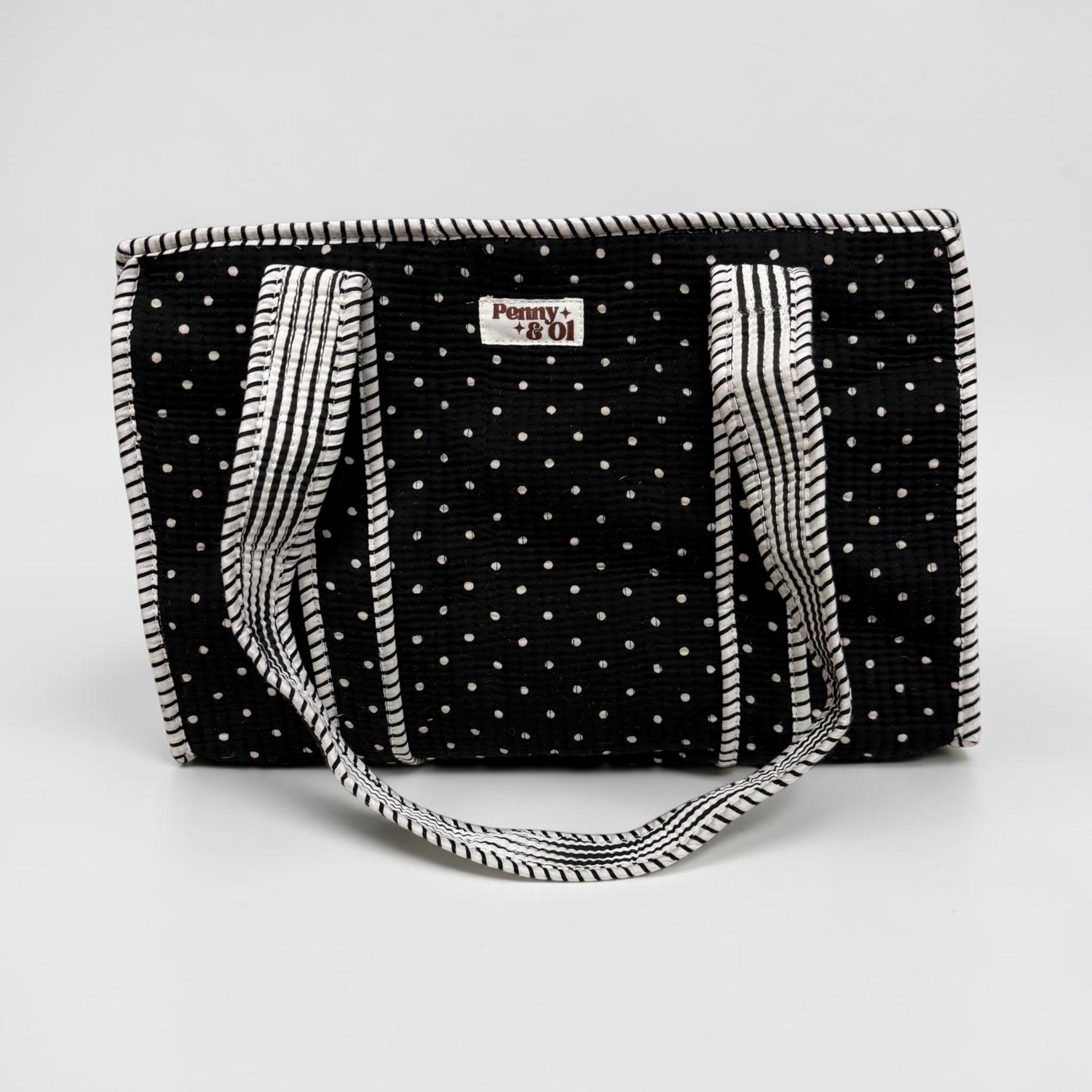 Black polka dot Medium Cotton, handmade tote bag