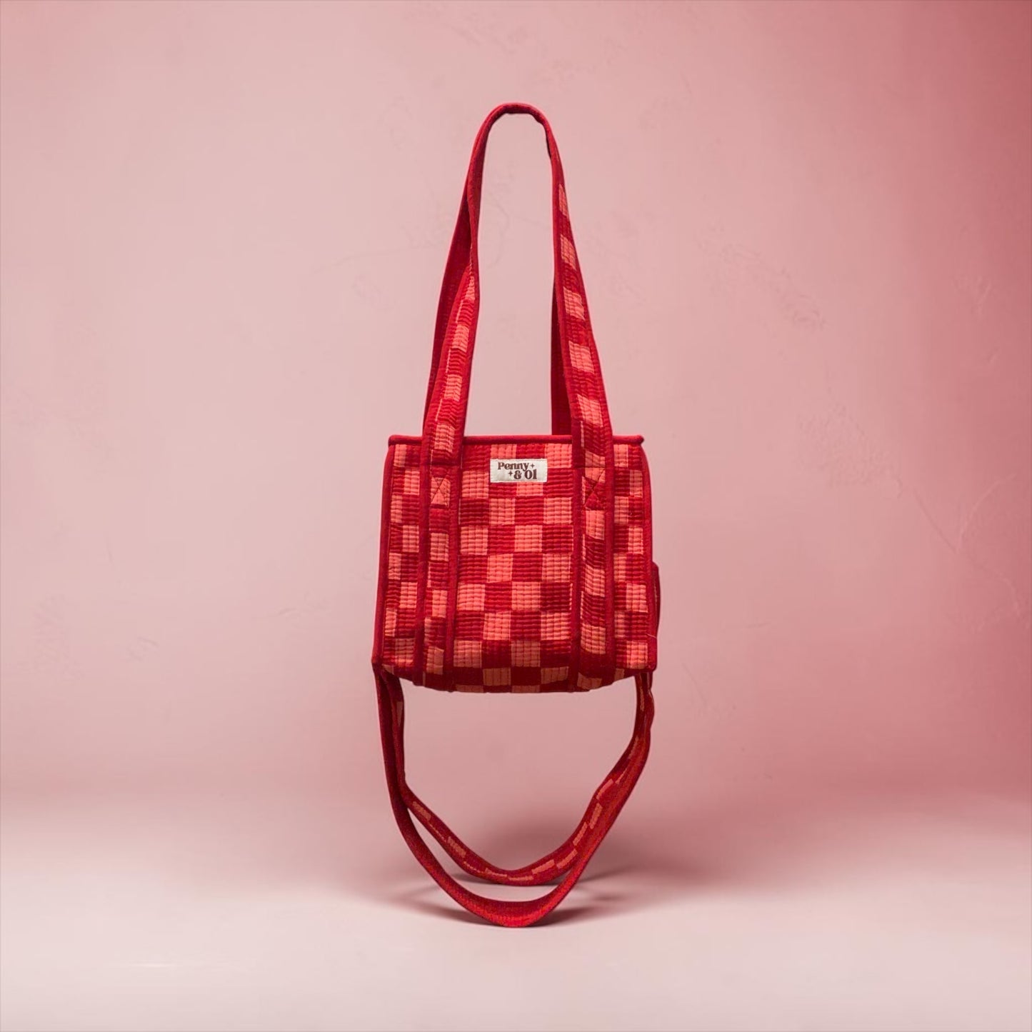 Pink & Red Checkerboard MINI Tote Bag - Penny & Ol