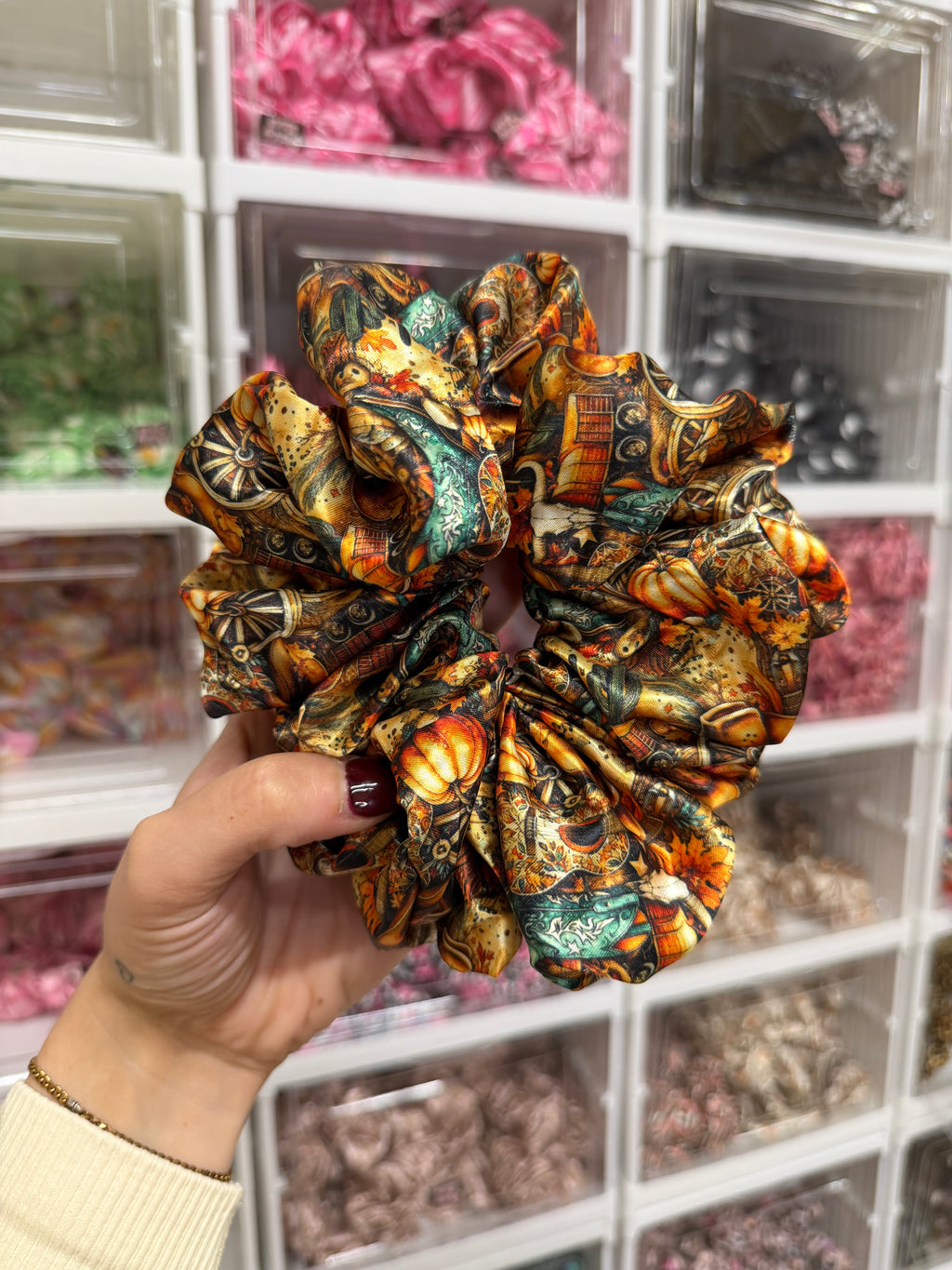 Western Pumpkins XL Satin Hair Scrunchie