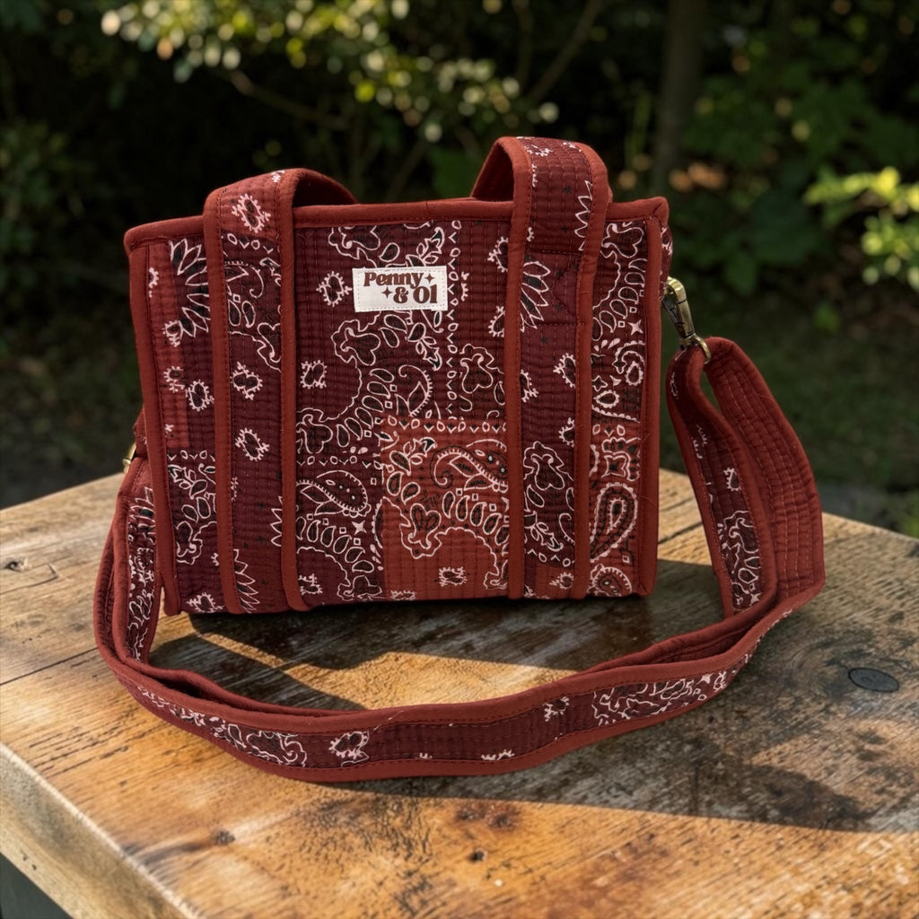 Burgundy Paisley Bandana MINI Tote Bag - Penny & Ol