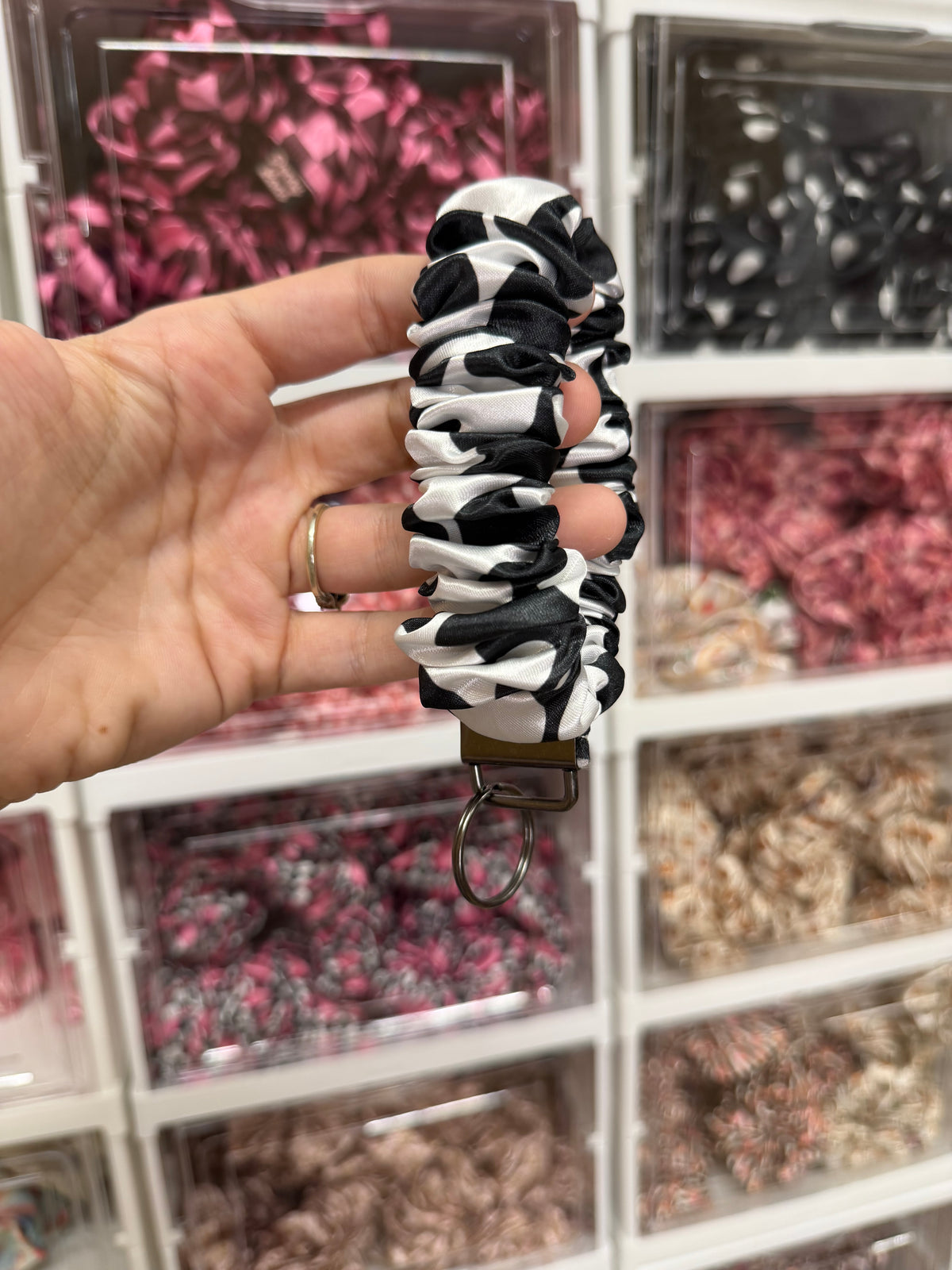 Black and white checkerboard Scrunchie Keyring