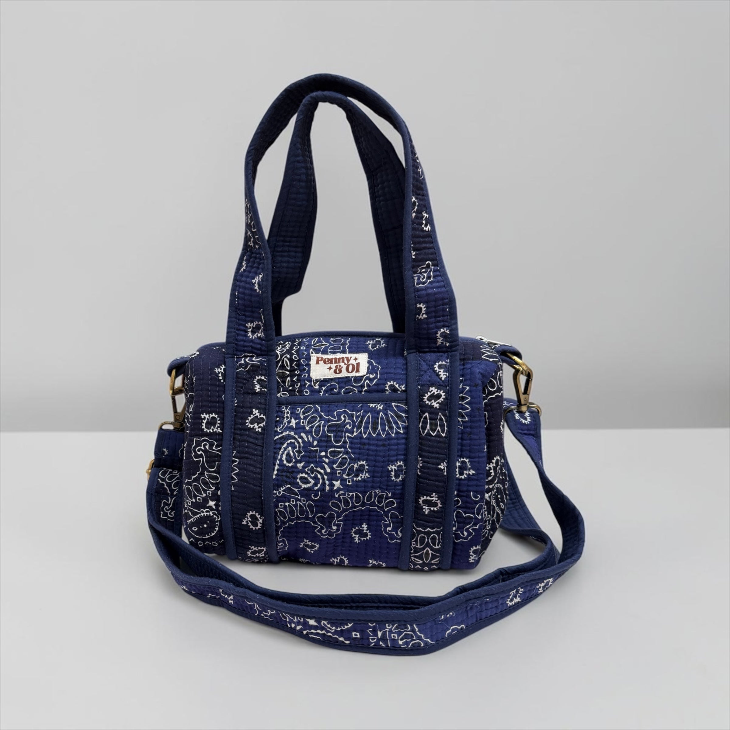 Navy Paisley Bandana MINI DUFFLE Tote Bags - Penny & Ol