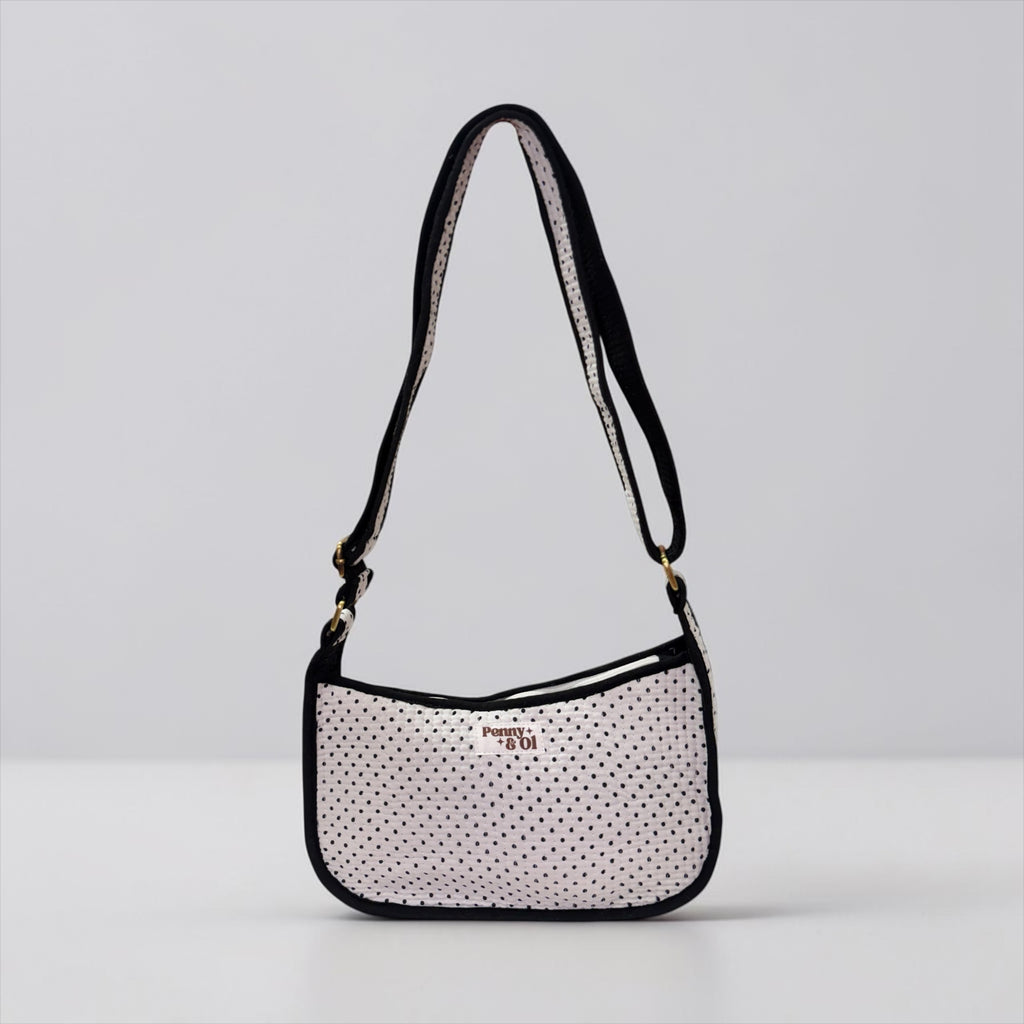 White & black polka dot Mini SHOULDER bag, cross body bag