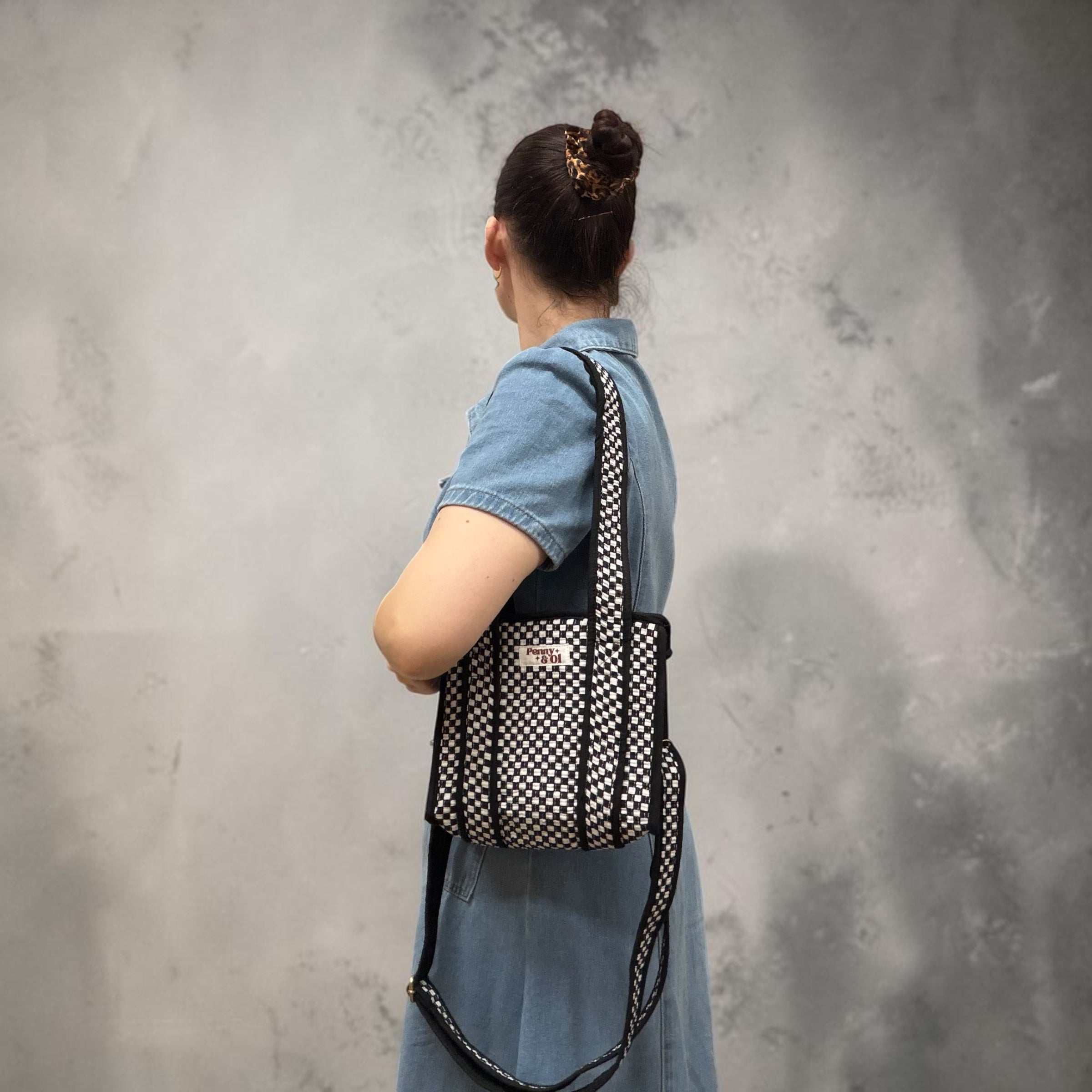 Small black and white checkerboard MINI Tote Bag - Penny & Ol