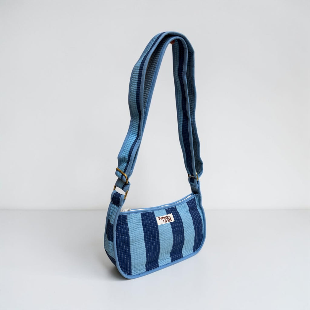 Blue stripes Mini SHOULDER bag, cross body bag.