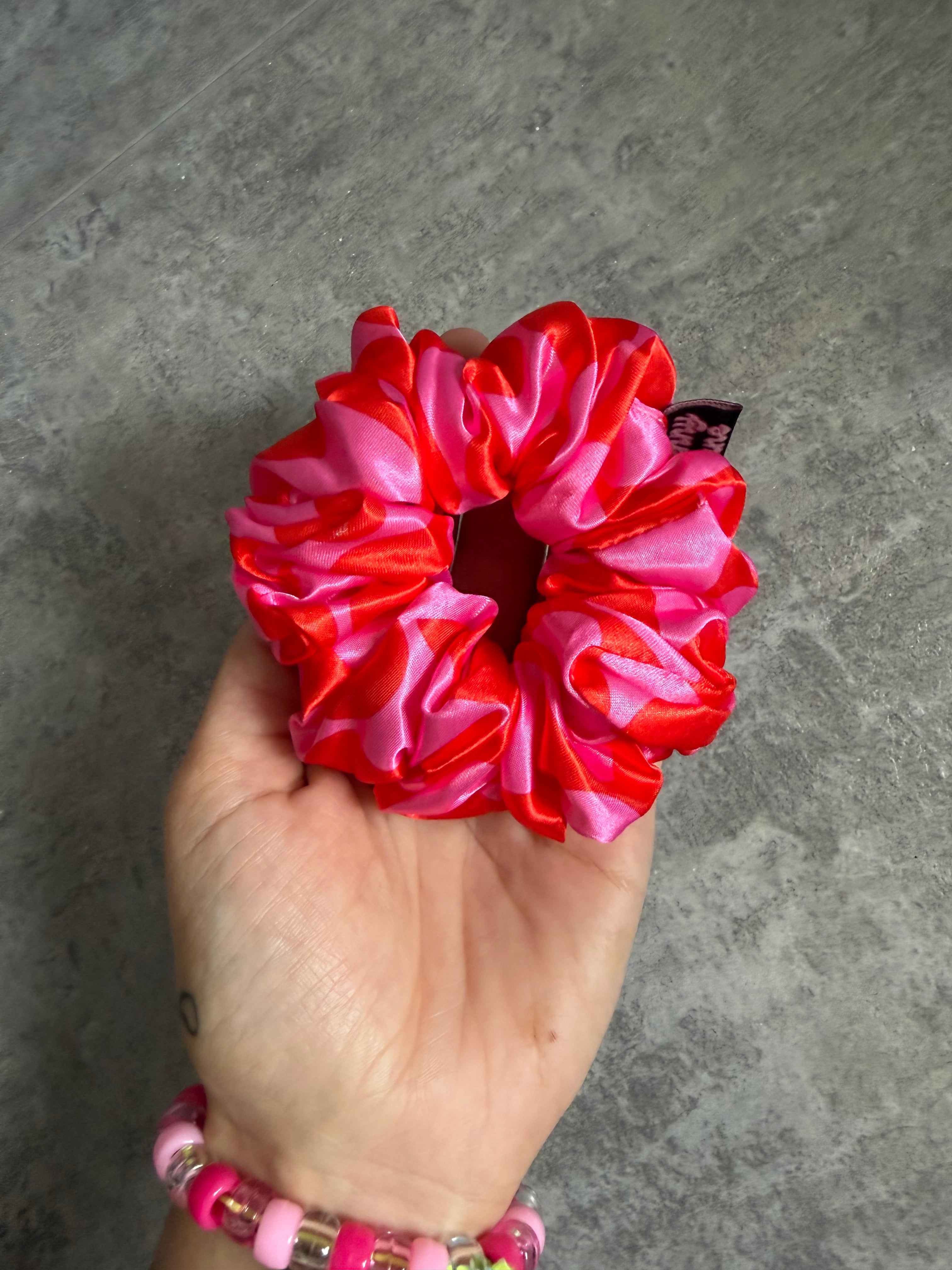 Pink & red swirl MIDI Satin Hair Scrunchie