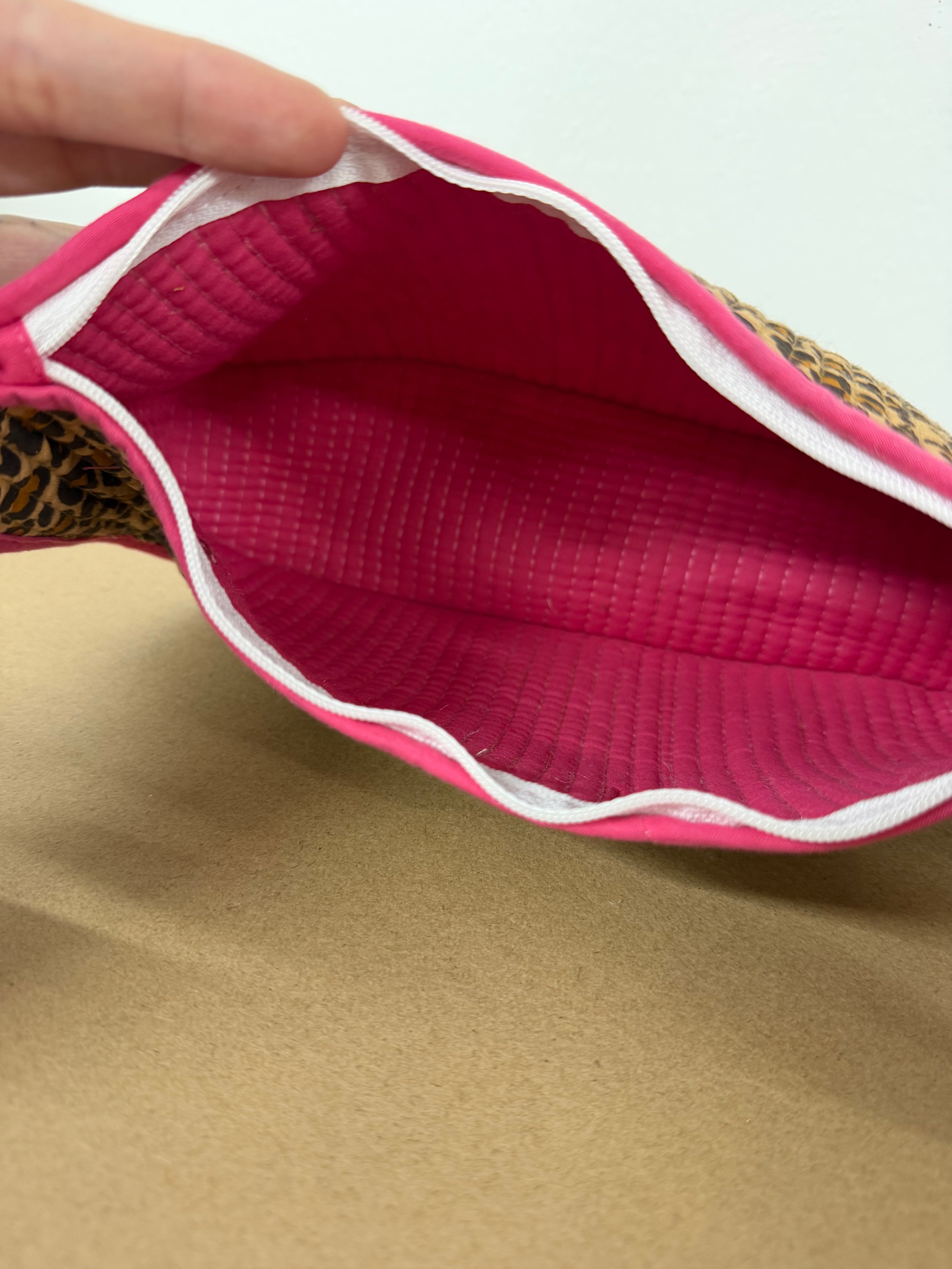 Pink Leopard Mini Shoulder Bag, Handmade Cotton Tote Bags