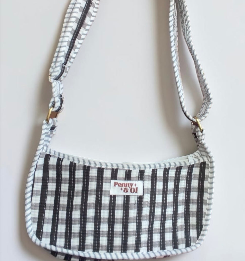 Grey And Black Gingham Mini SHOULDER bag, cross body bag