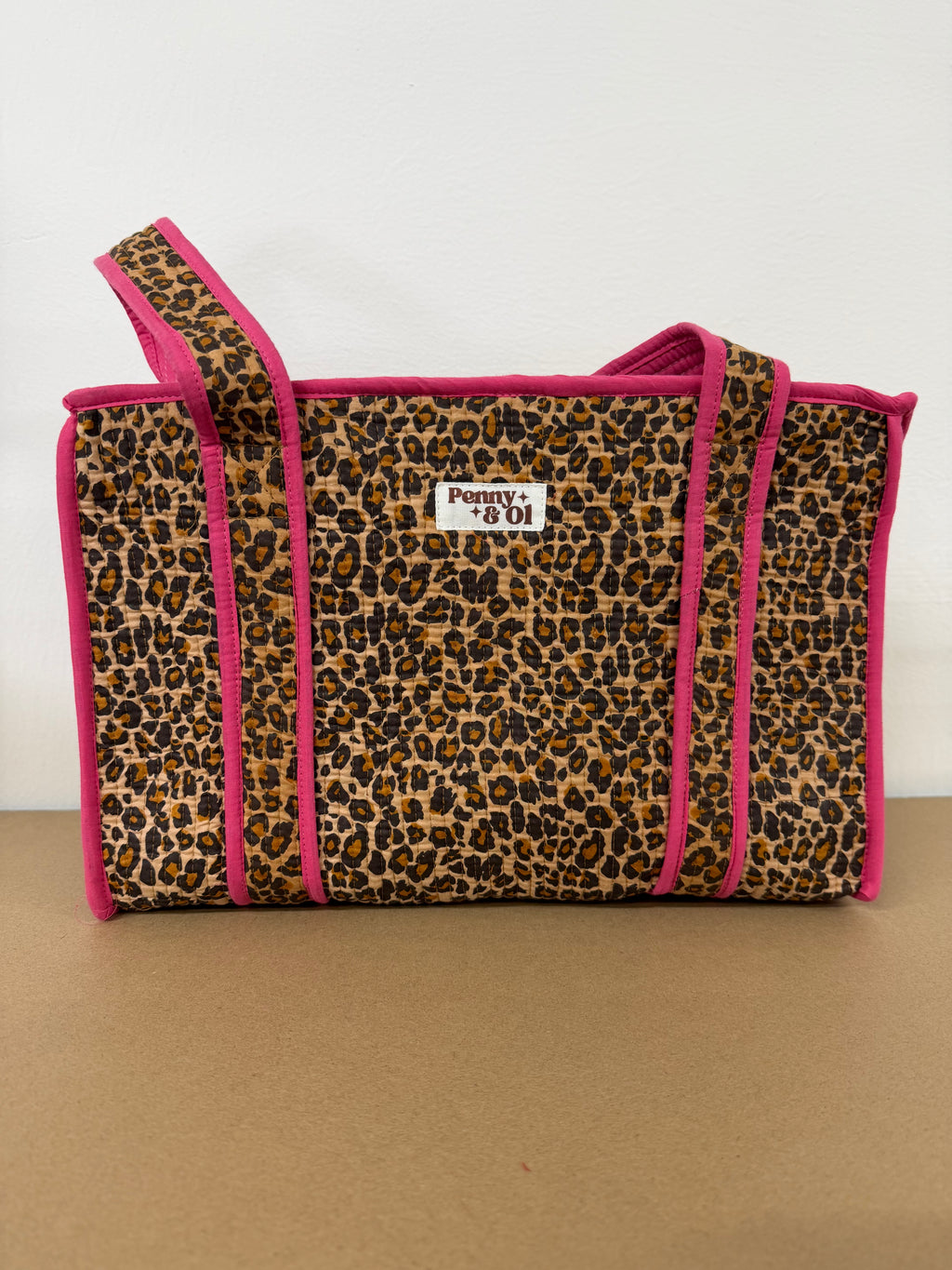 Pink Leopard Print Medium Cotton, handmade tote bag