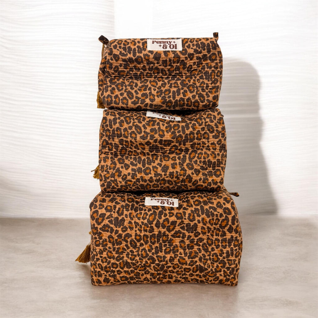 Dark Leopard Print waterproof zip pouches