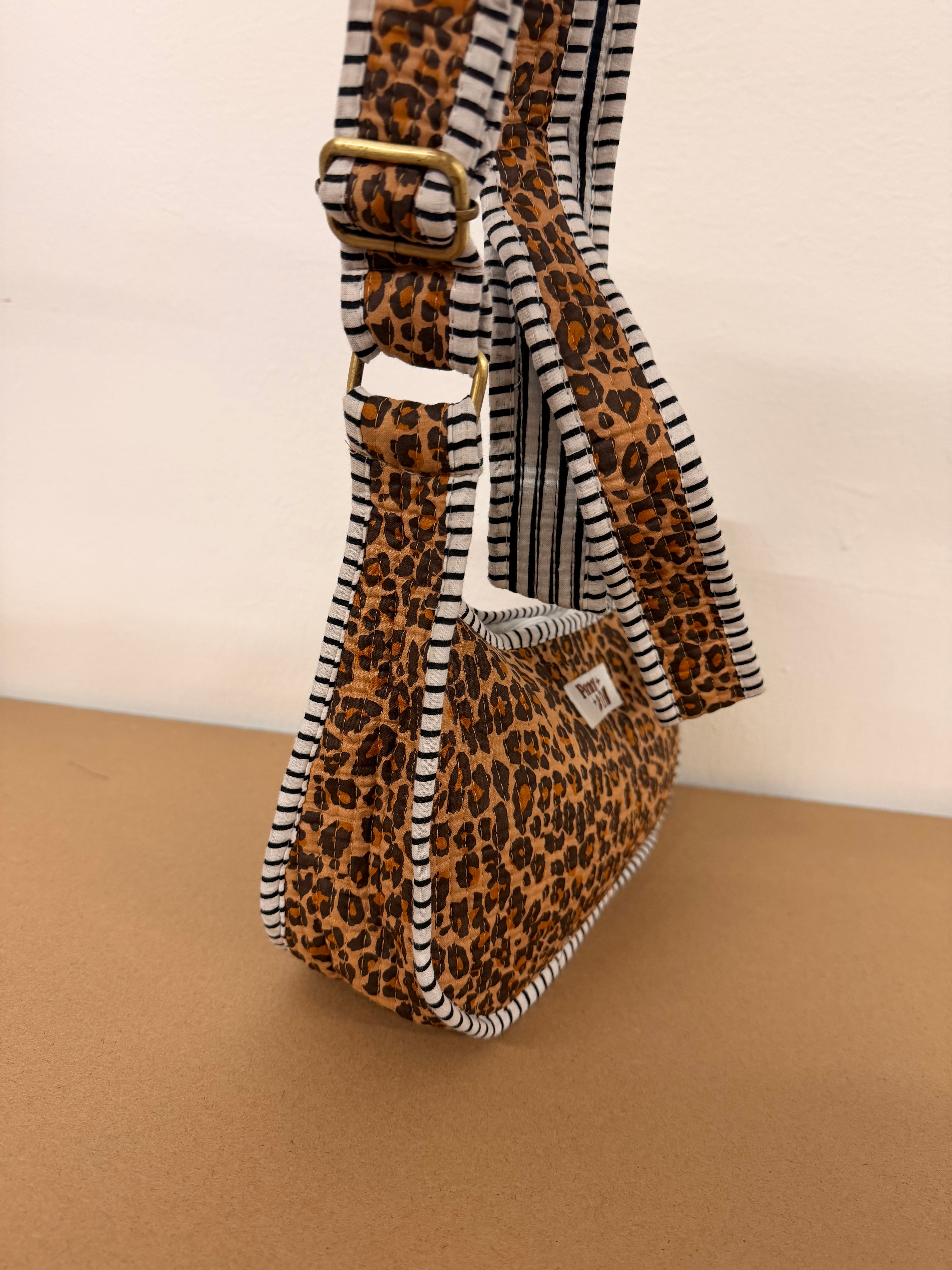 Dark Leopard Mini Shoulder Bag, Handmade Cotton Tote Bags