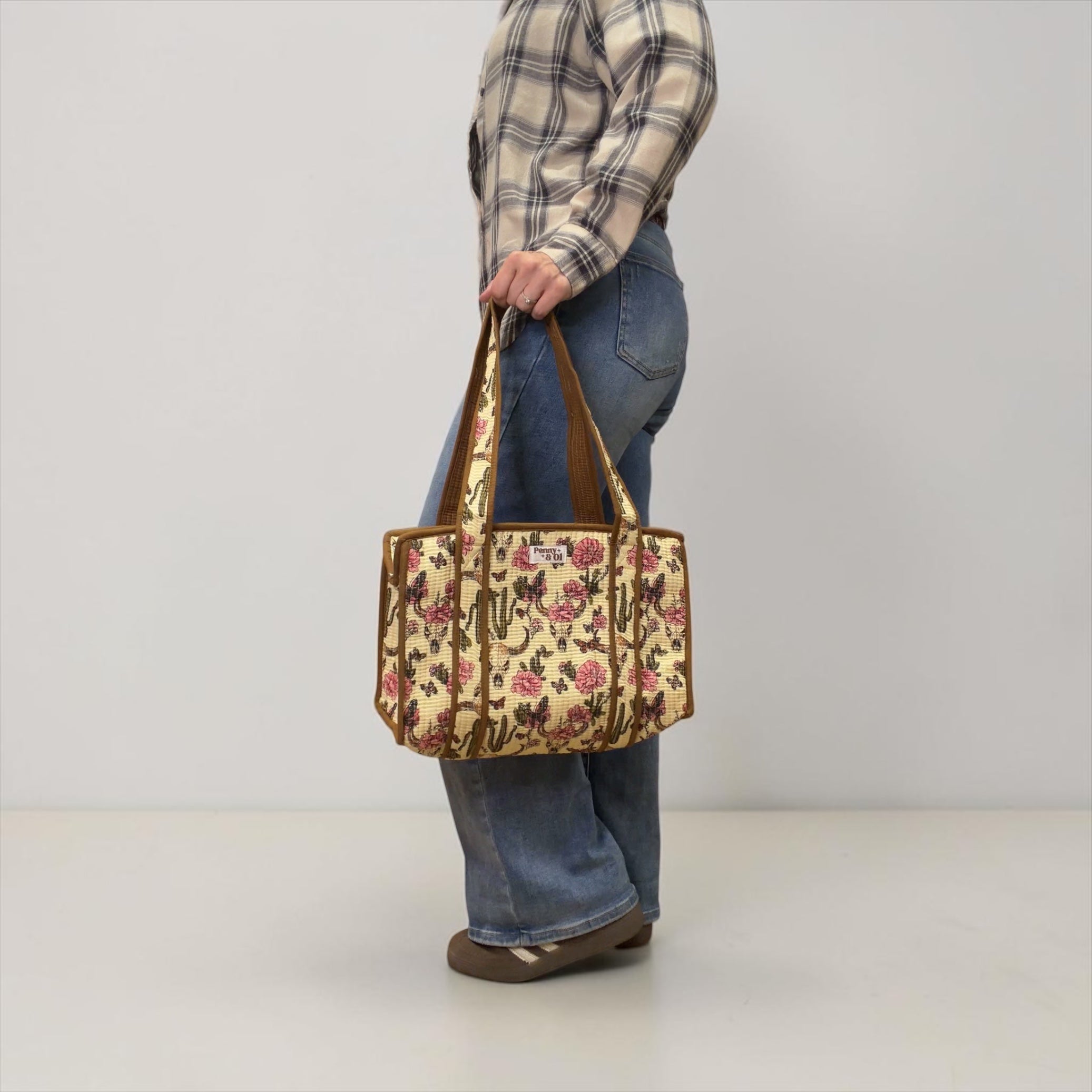Brown Vintage Western Medium Cotton, handmade tote bag