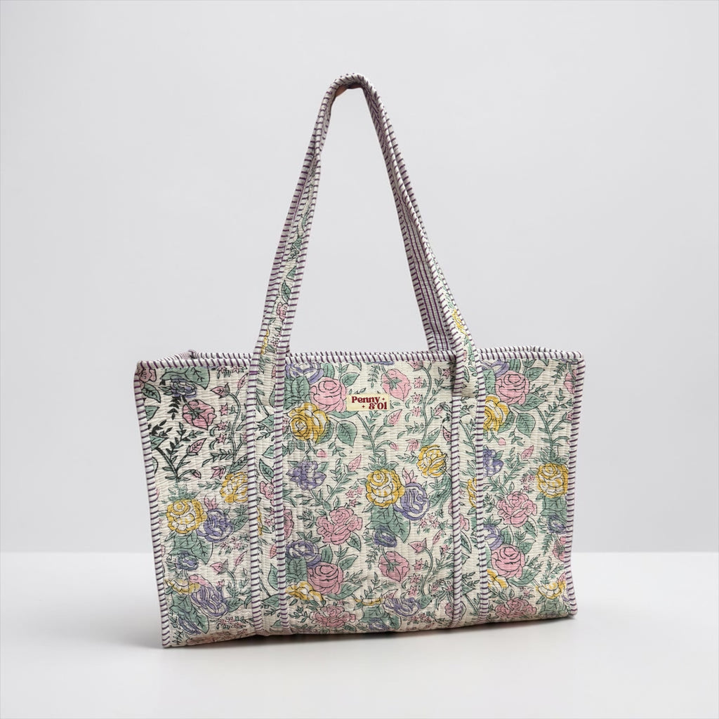 Pastel Meadows Large Cotton Tote Bag, handmade tote bags