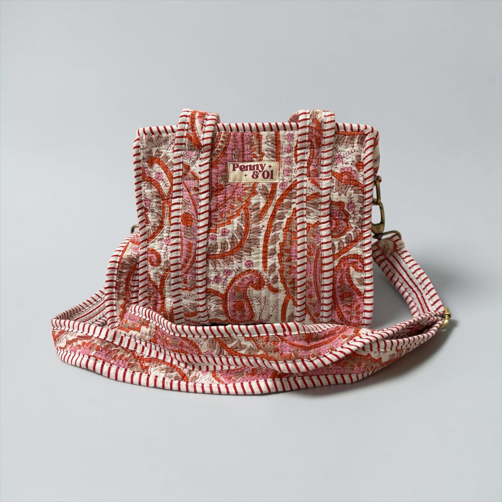 Pink & Cream Paisley Mini Tote, Cotton, handmade tote bags