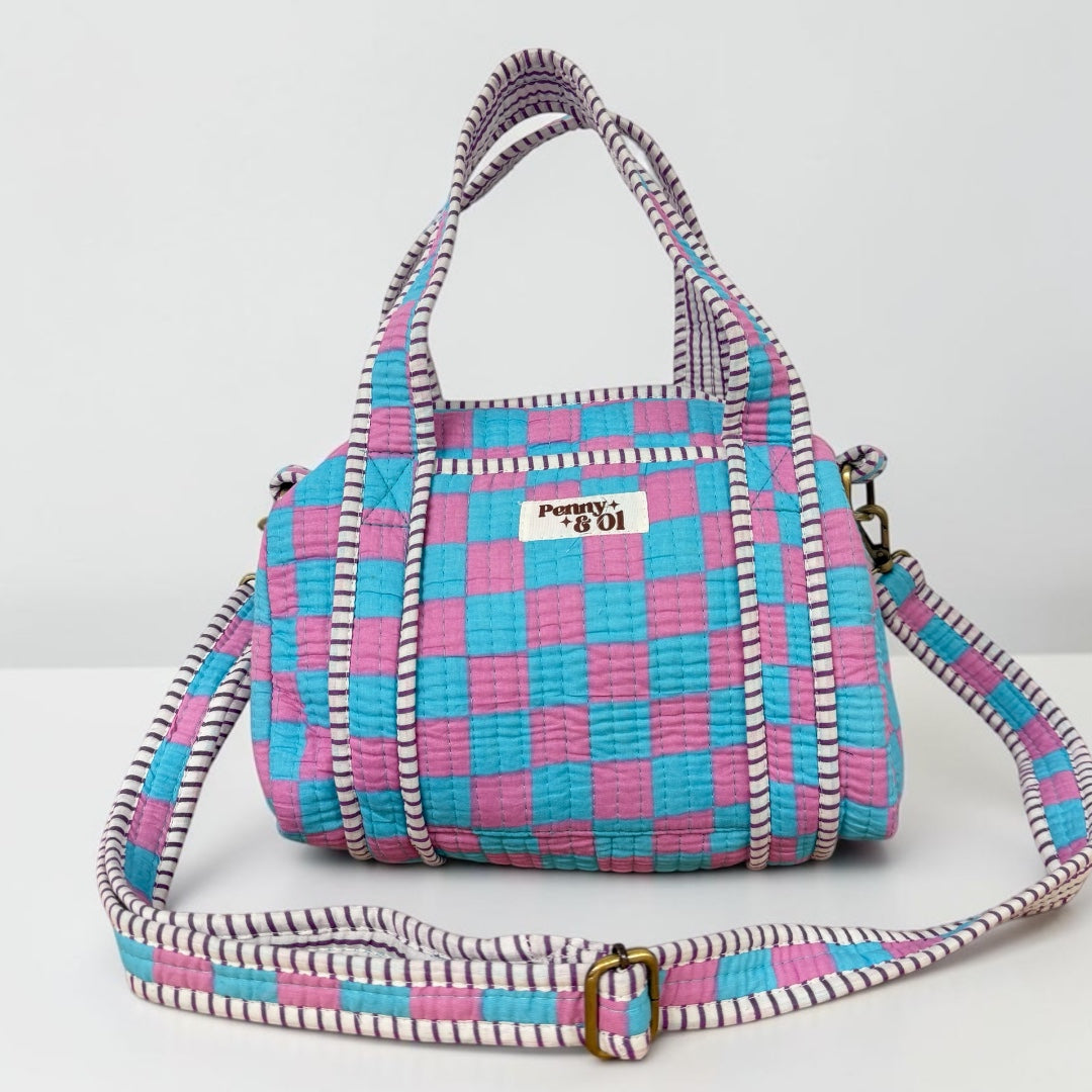 Bubblegum checkerboard mini duffle bags