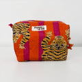 Pink & Orange Stripe Tiger MEDIUM Waterproof Pouch, Zip Pouch