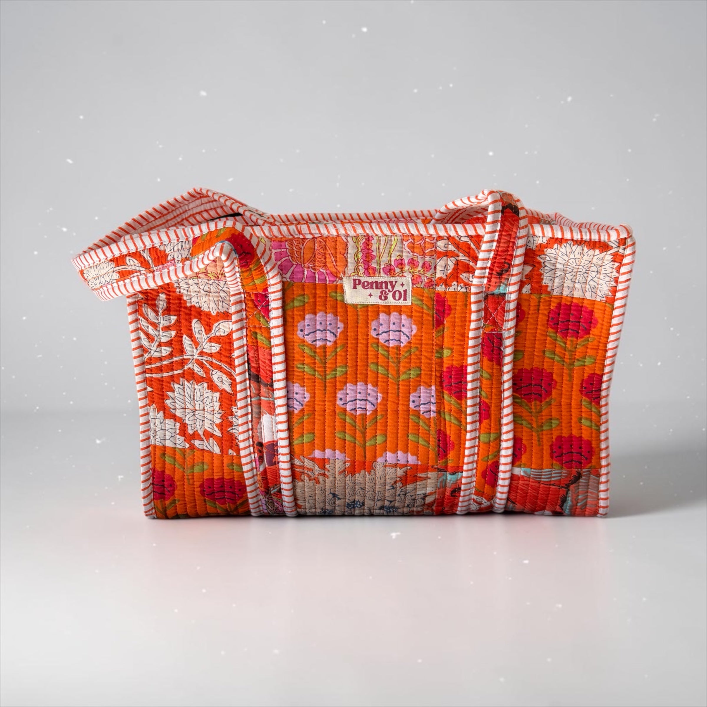 Orange Patchwork Medium Cotton, handmade tote bag