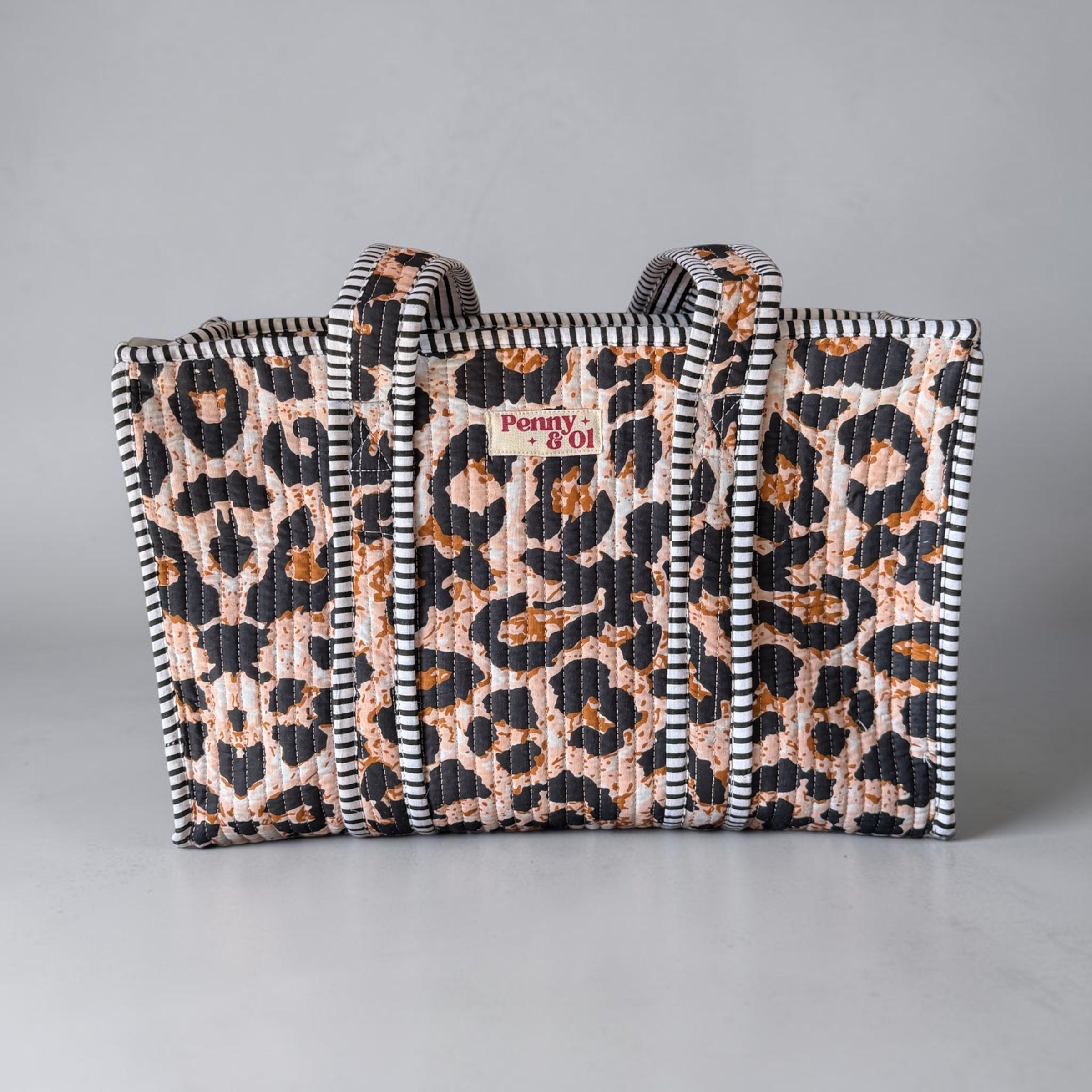 Leopard print Medium Cotton, handmade tote bag