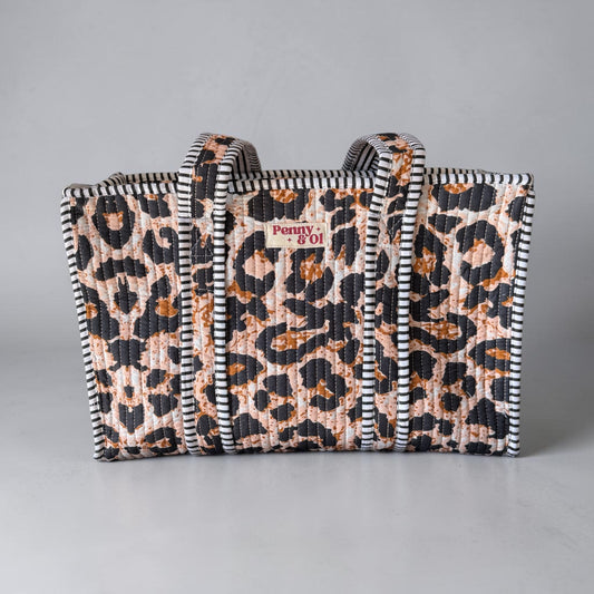 Leopard print Medium Cotton, handmade tote bag