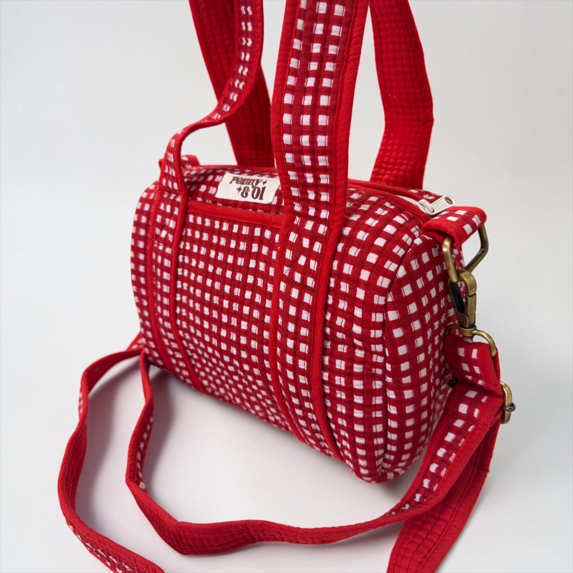 Red Baby Gingham Mini Duffle Tote Bags - Penny & Ol