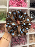 Brown & Blue Polkadot XL Satin Hair Scrunchie