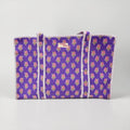 Purple Floral Blockprint LARGE Cotton Tote Bag