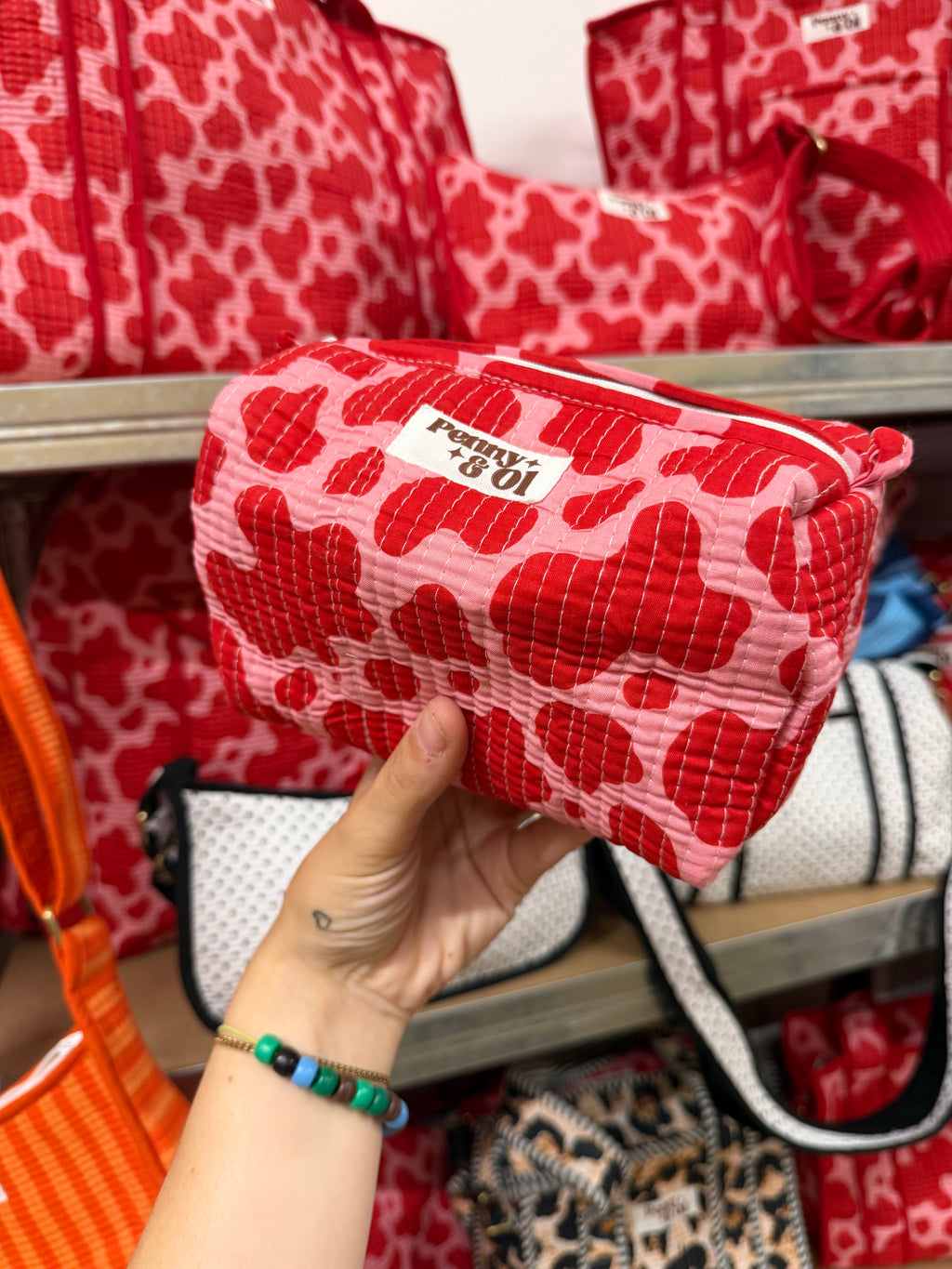 Pink & Red Cow Print waterproof zip pouches