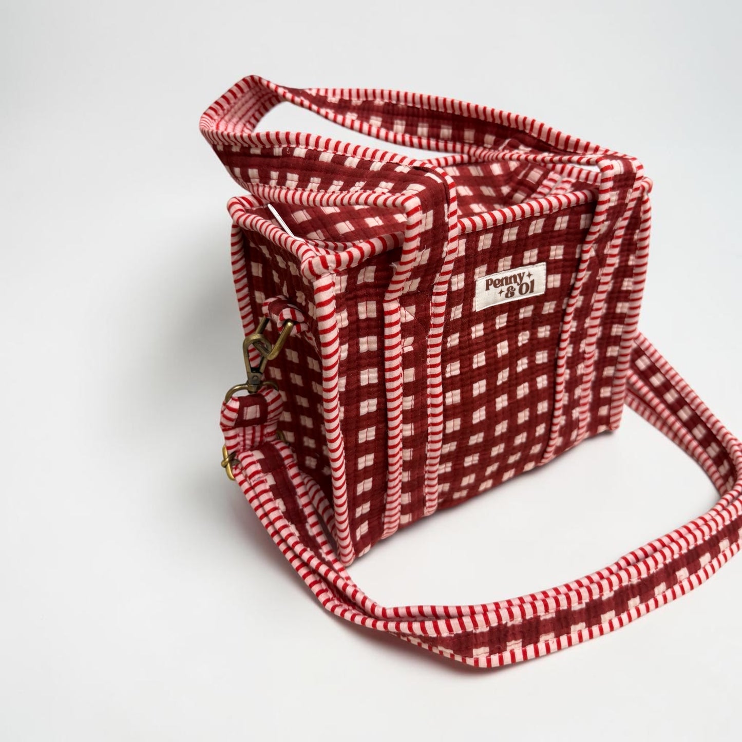 Burgundy Gingham MINI Tote Bag - Penny & Ol