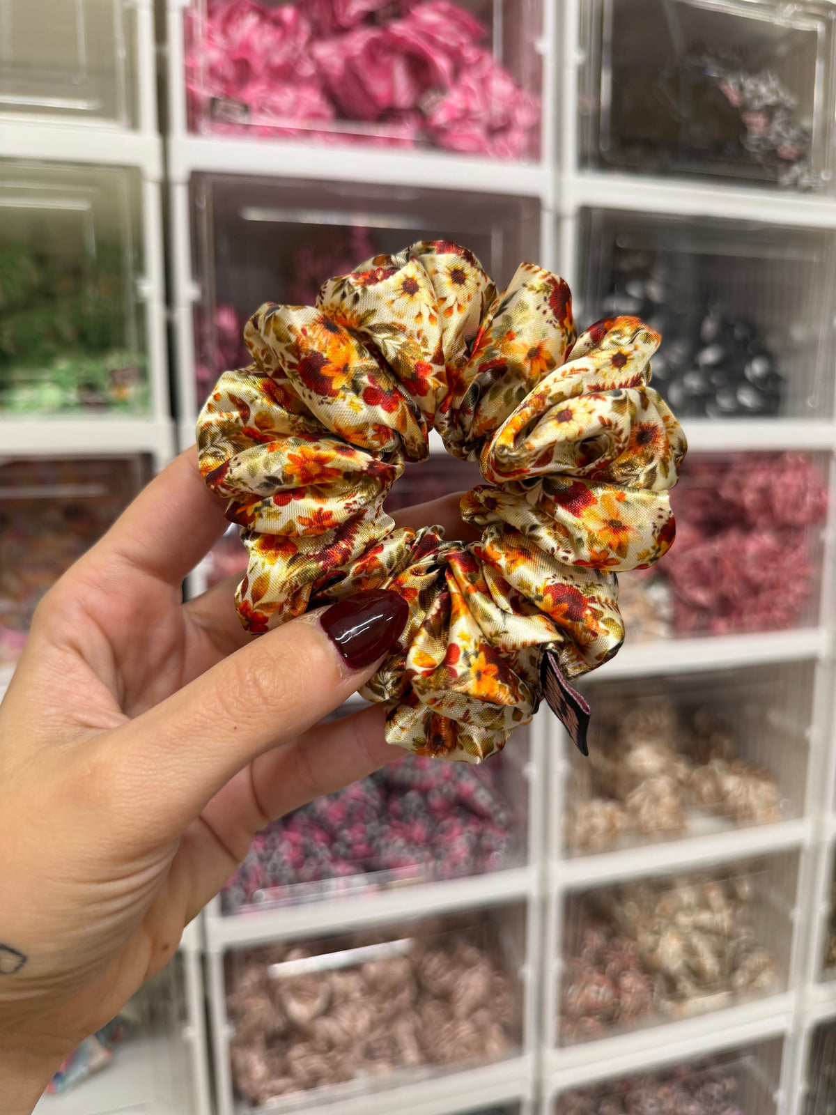 Autumn Floral MIDI Satin Hair Scrunchie
