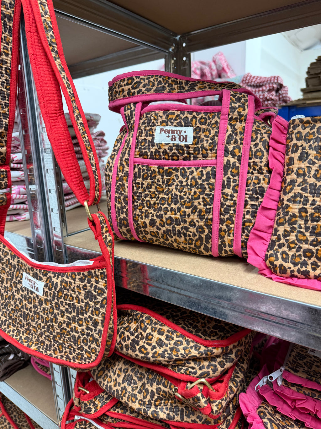 Red Leopard Mini Shoulder Bag, Handmade Cotton Tote Bags