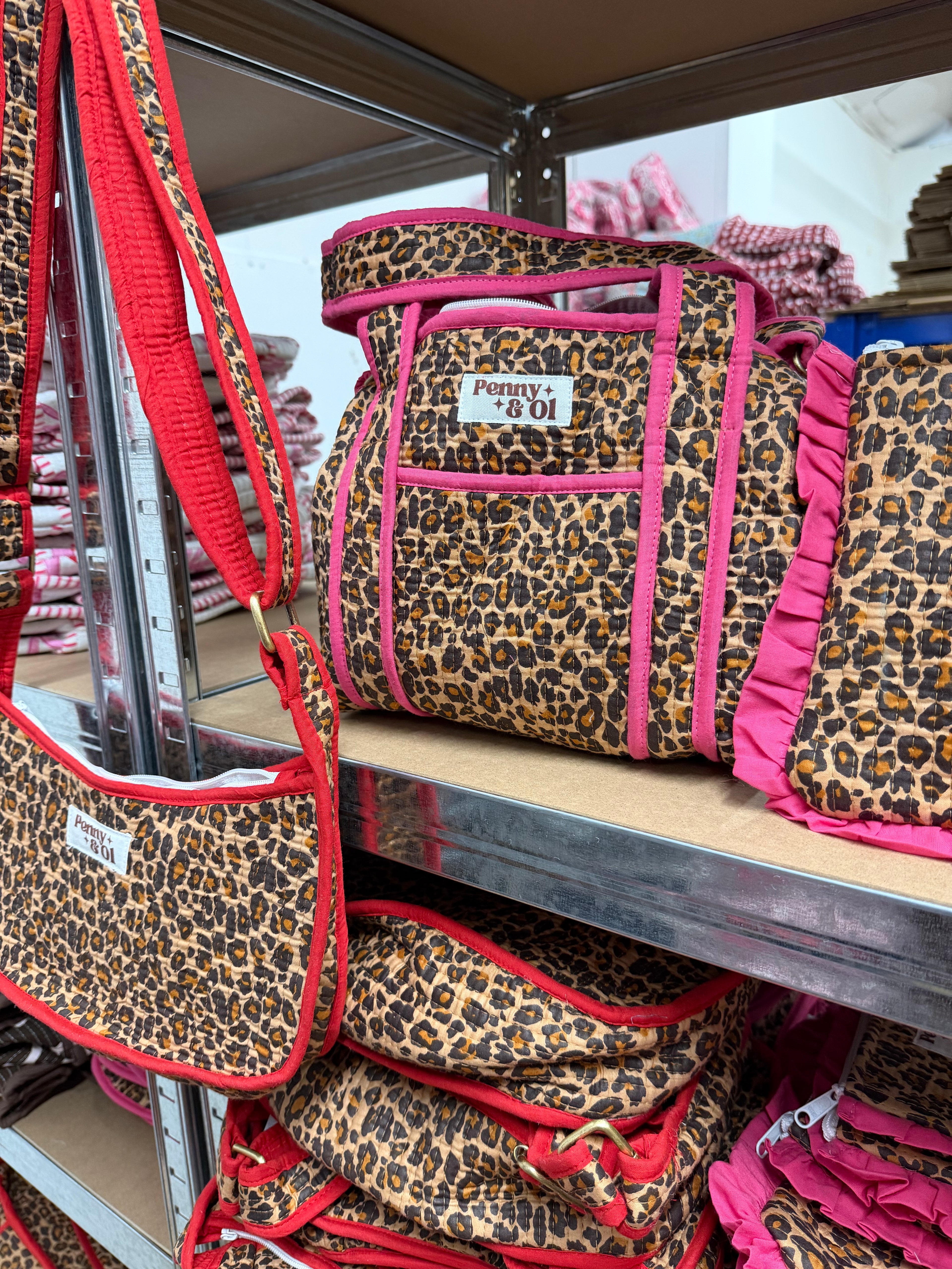 Red Leopard Mini Shoulder Bag, Handmade Cotton Tote Bags
