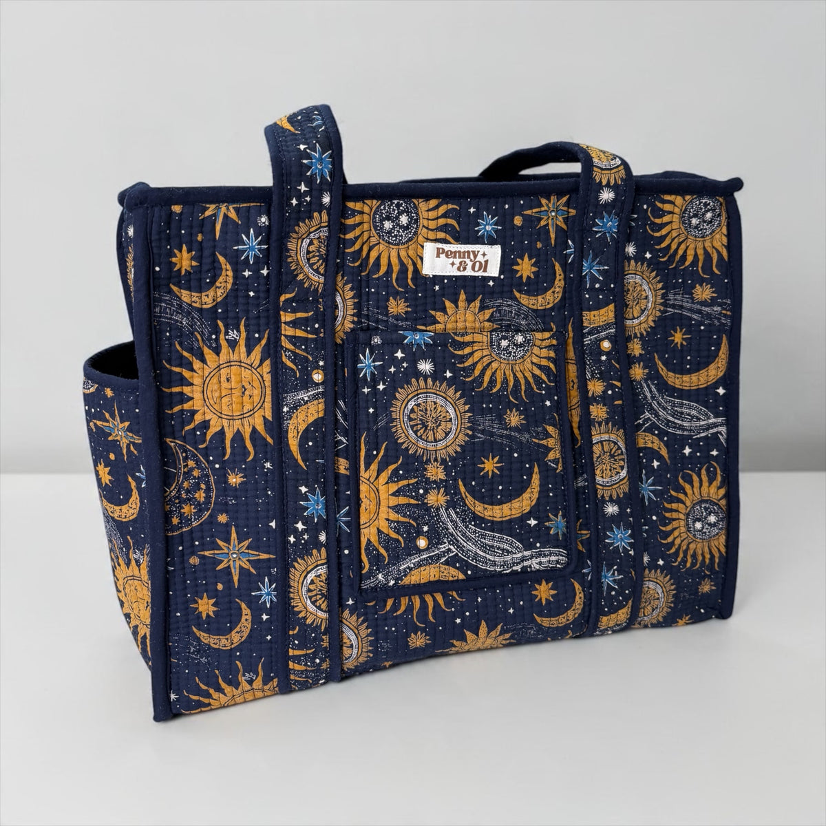 Celestial Travel Tote, Handmade Cotton Tote Bag
