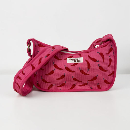 Pink Chilli Mini Shoulder Bag, Handmade Cotton Tote Bags