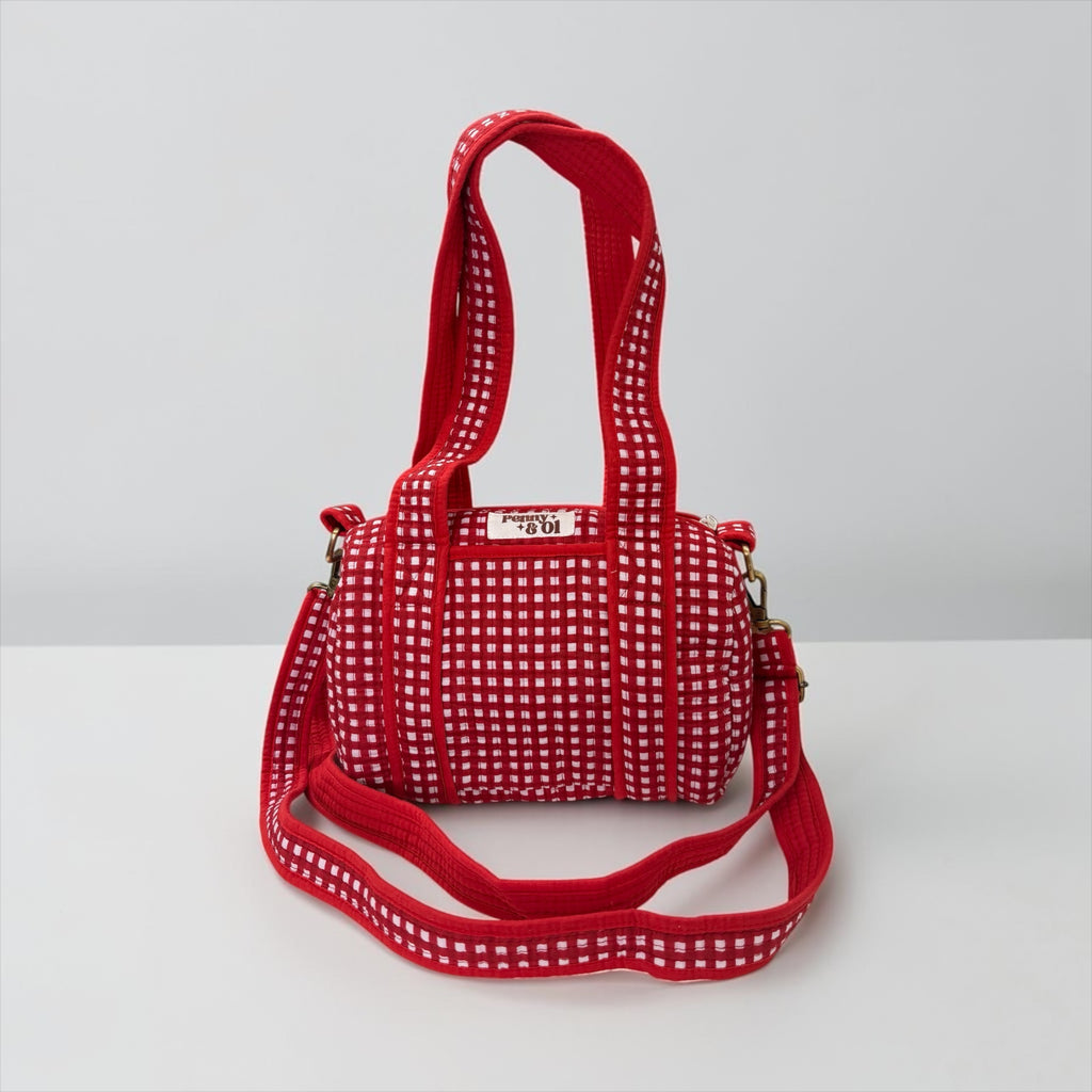 Red Baby Gingham Mini Duffle Tote Bags - Penny & Ol