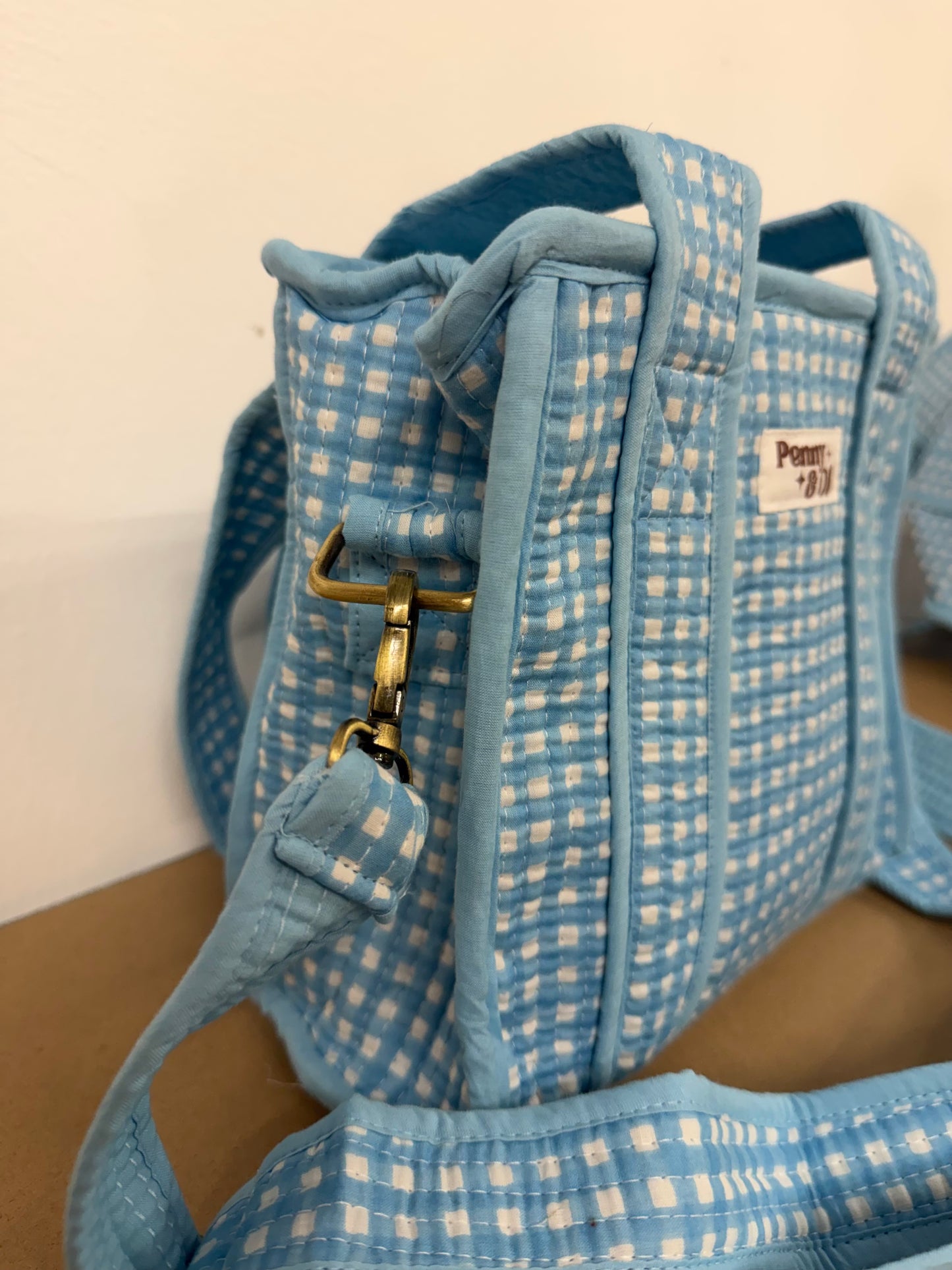 Baby Blue Gingham Collection. Cotton, handmade tote bags