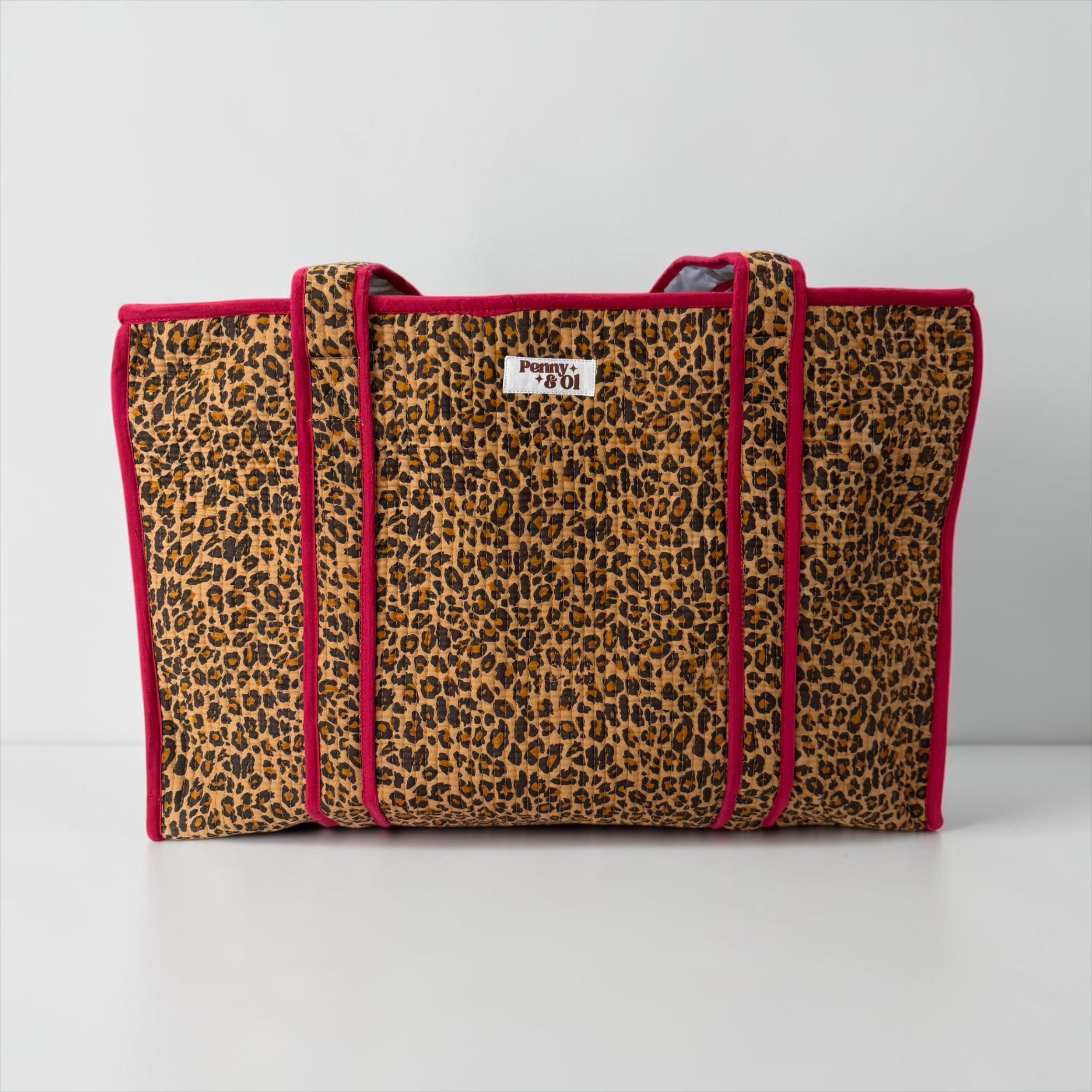 WATERPROOF Raspberry Leopard LARGE Cotton Tote Bag