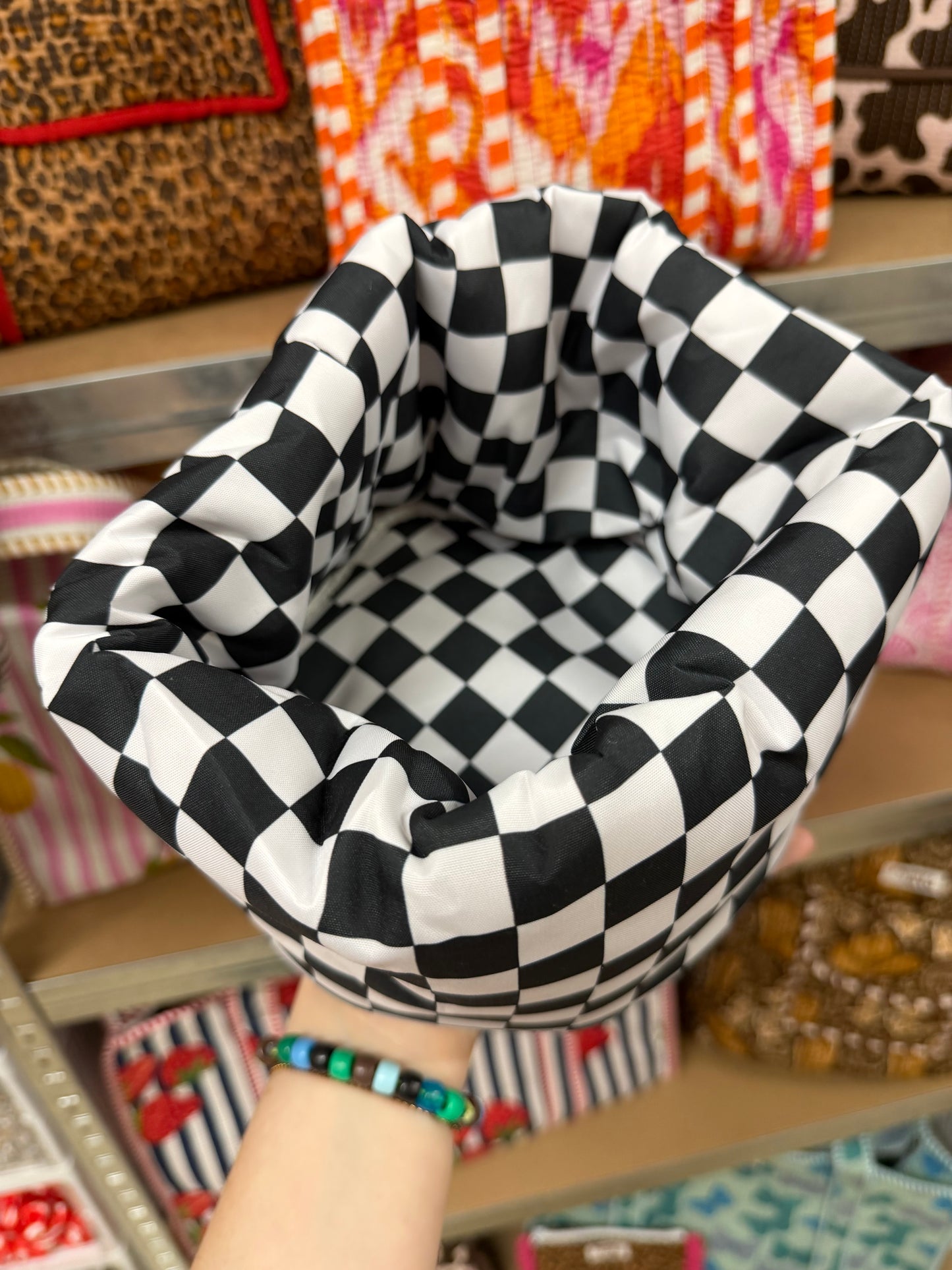 Black and white checkerboard Padded Fabric Organisers, beauty basket..