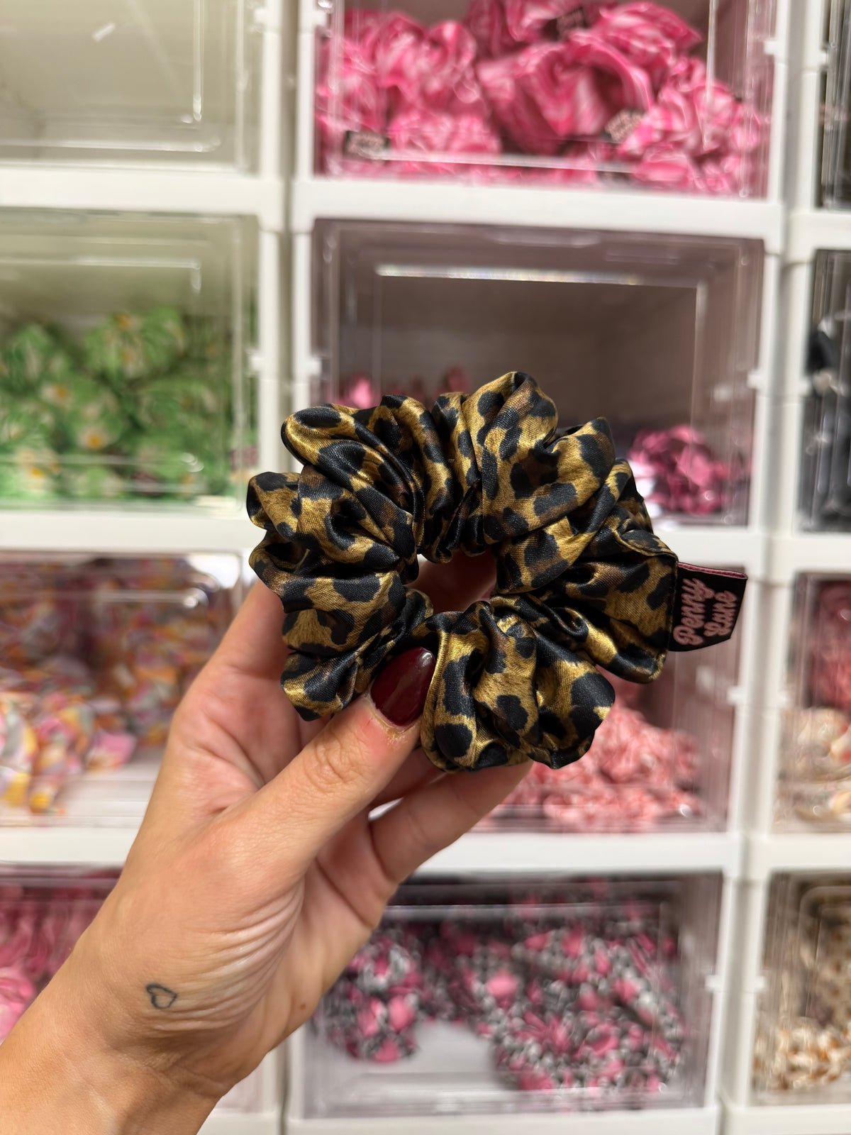 Dark Leopard Print MIDI Satin Hair Scrunchie